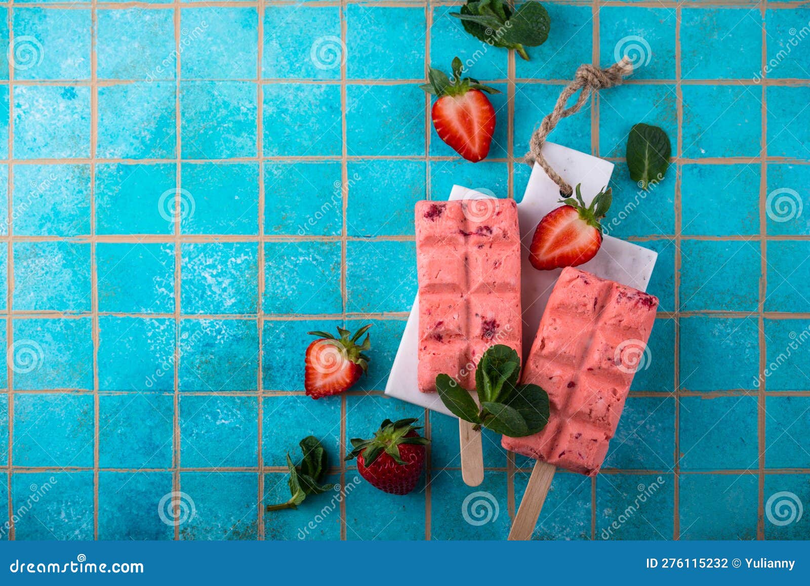 Strawberry Ice Cream Pop Sicle with Mint Stock Photo Image of