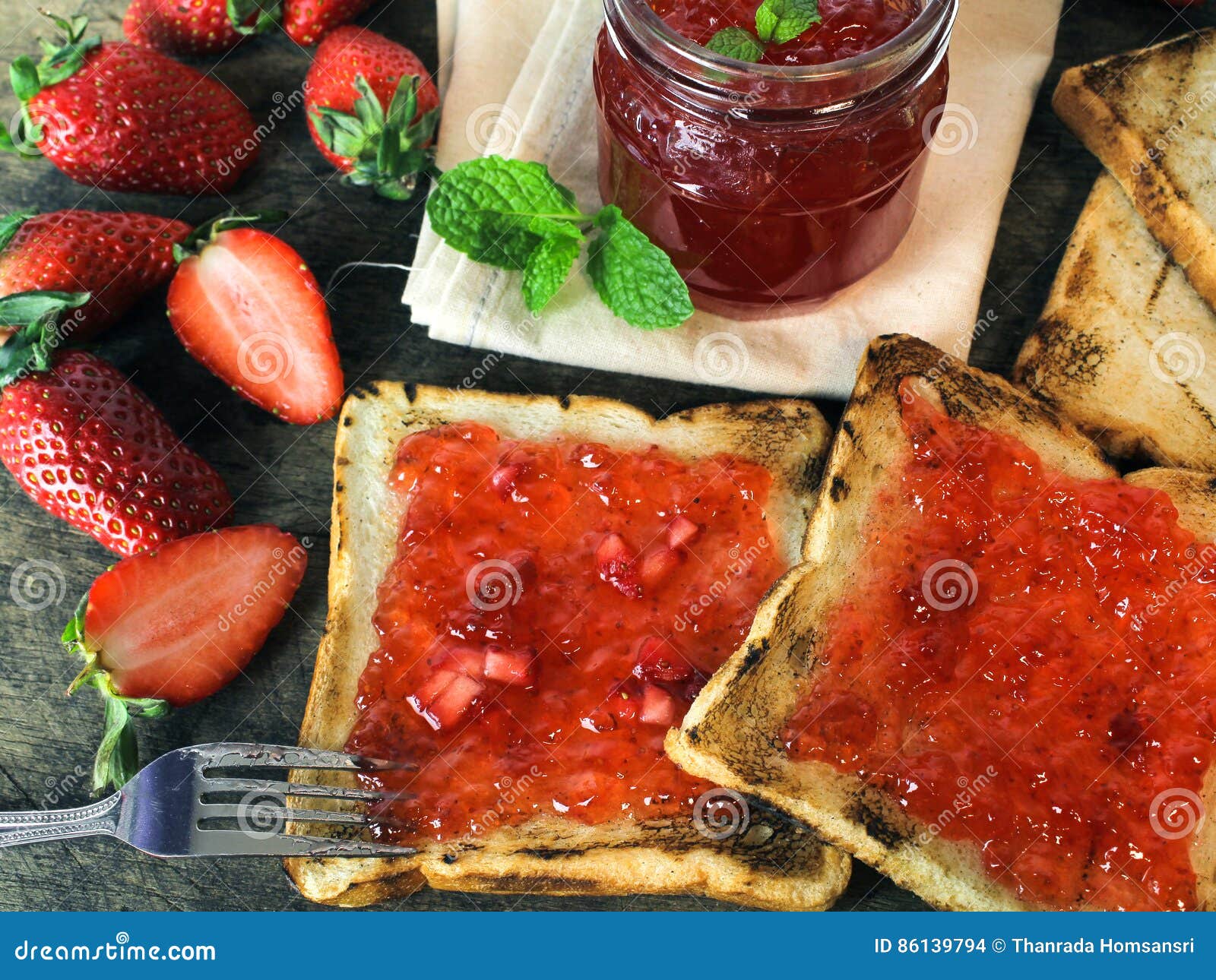 Strawberry Jam on Bread with Fresh Strawberry Stock Photo Image of conserve, delicious 86139794