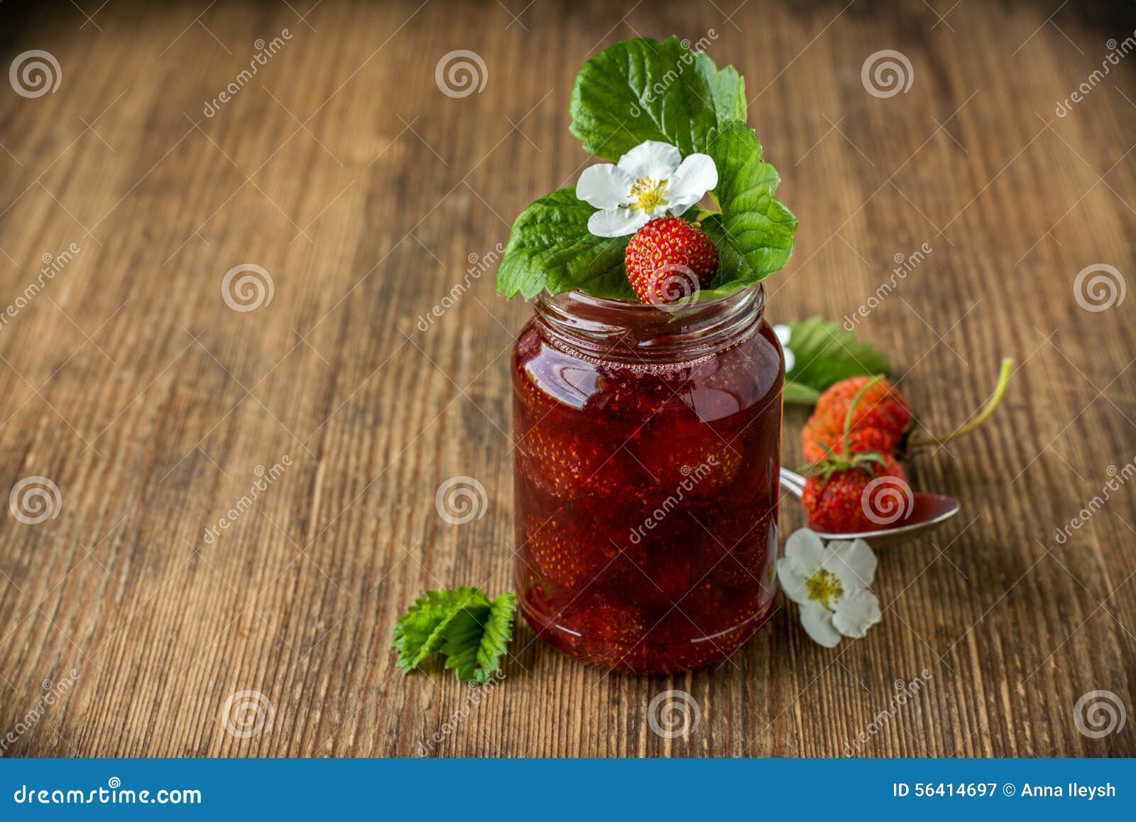 Strawberry Jam in a Glass Jar with Strawberries on Stock Image Image of burlap, healthy 56414697
