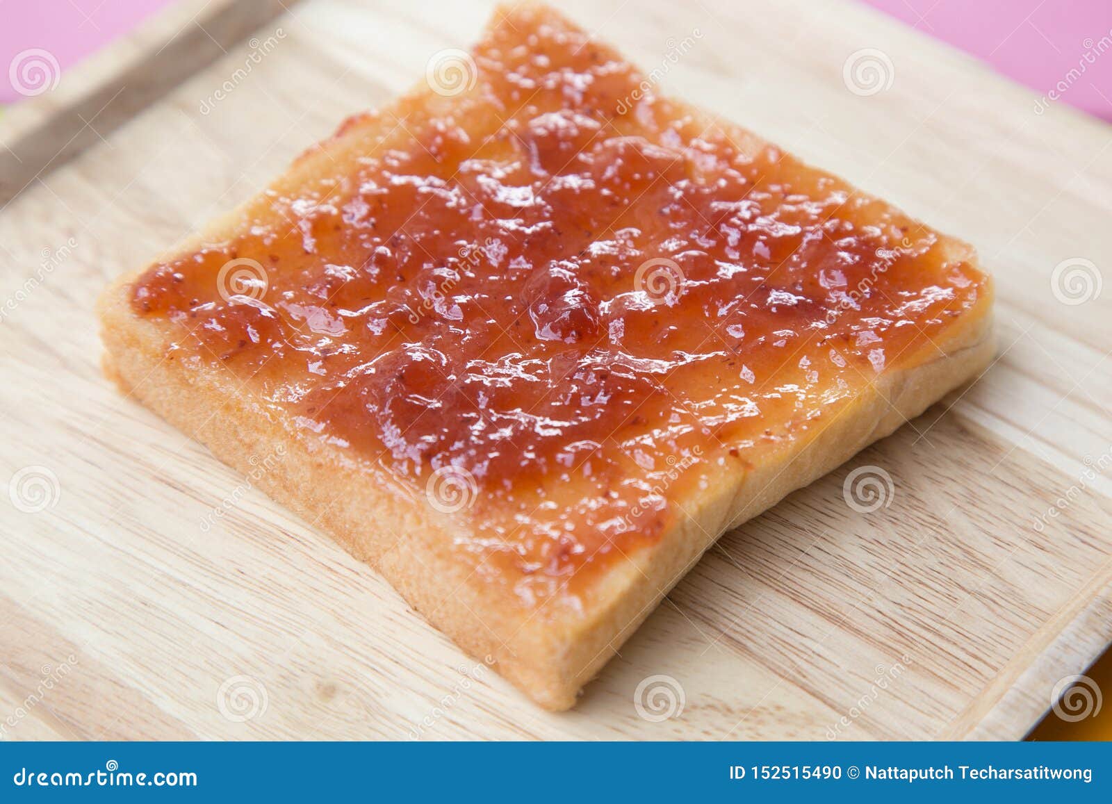 Strawberry Jam Spread on Bread on Wooden Plate Stock Photo Image of