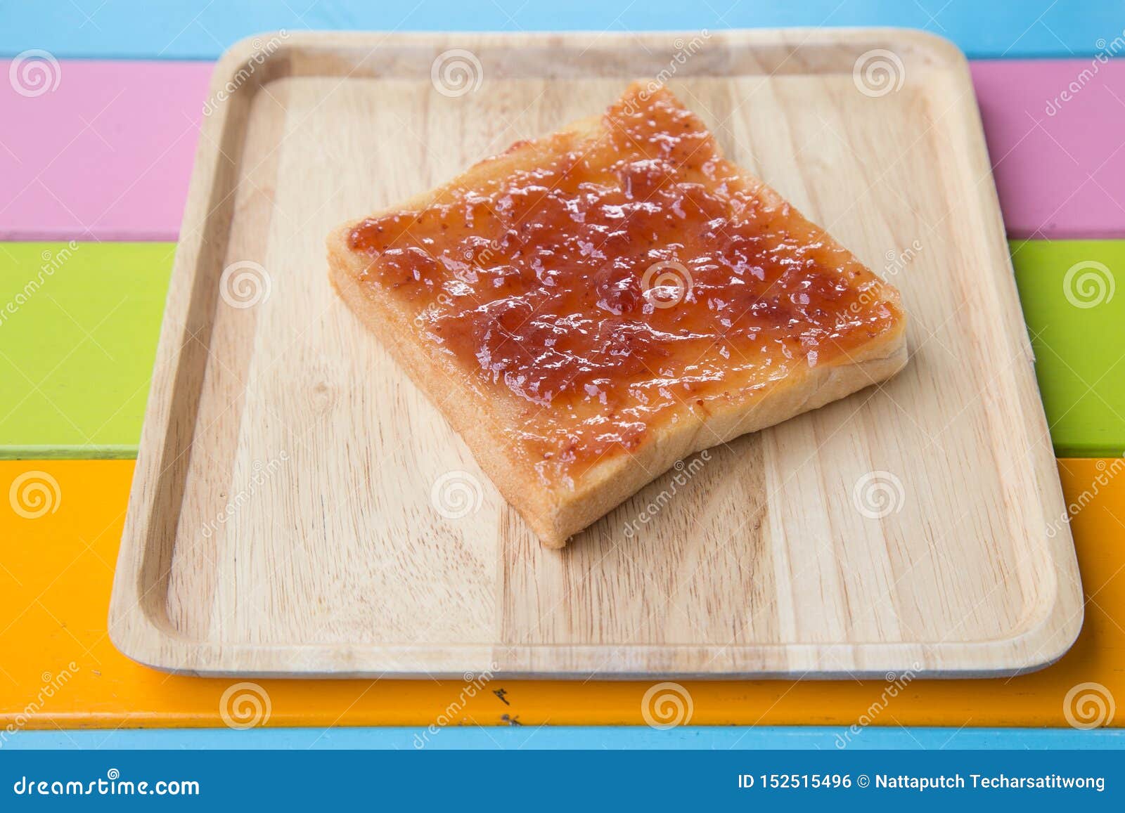 Strawberry Jam Spread on Bread on Wooden Plate Stock Photo Image of