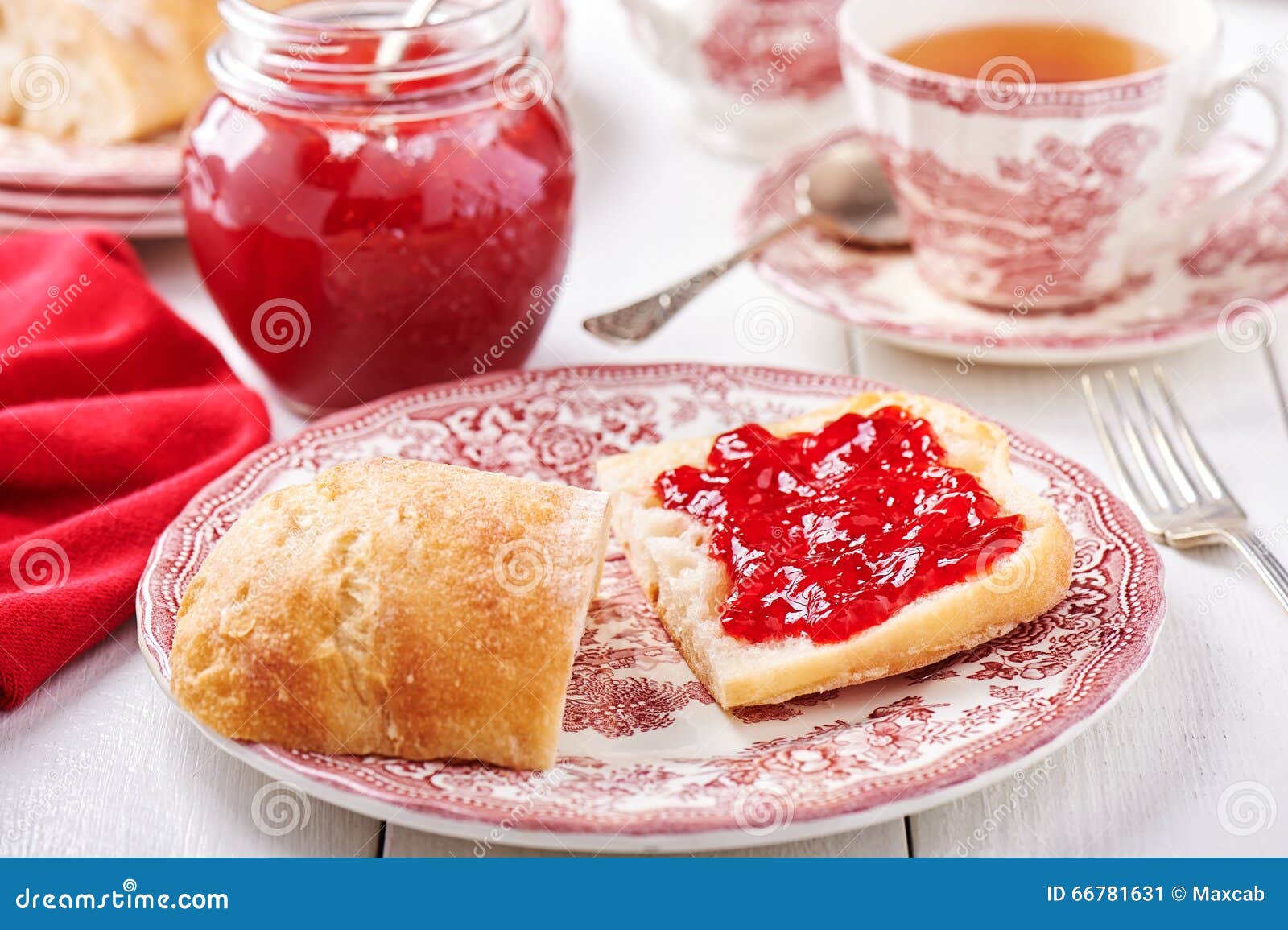 Strawberry Jam Spread on a Slice of Bread Stock Image Image of food
