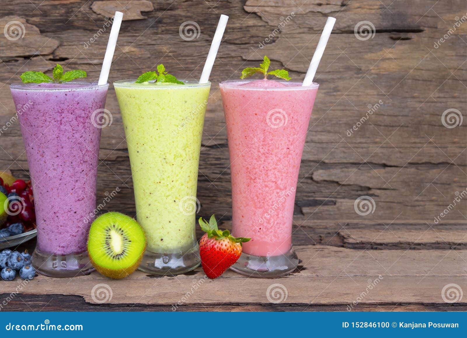 Strawberry Kiwi and Blueberry Smoothies Colorful Fruit Juice Milkshake ...