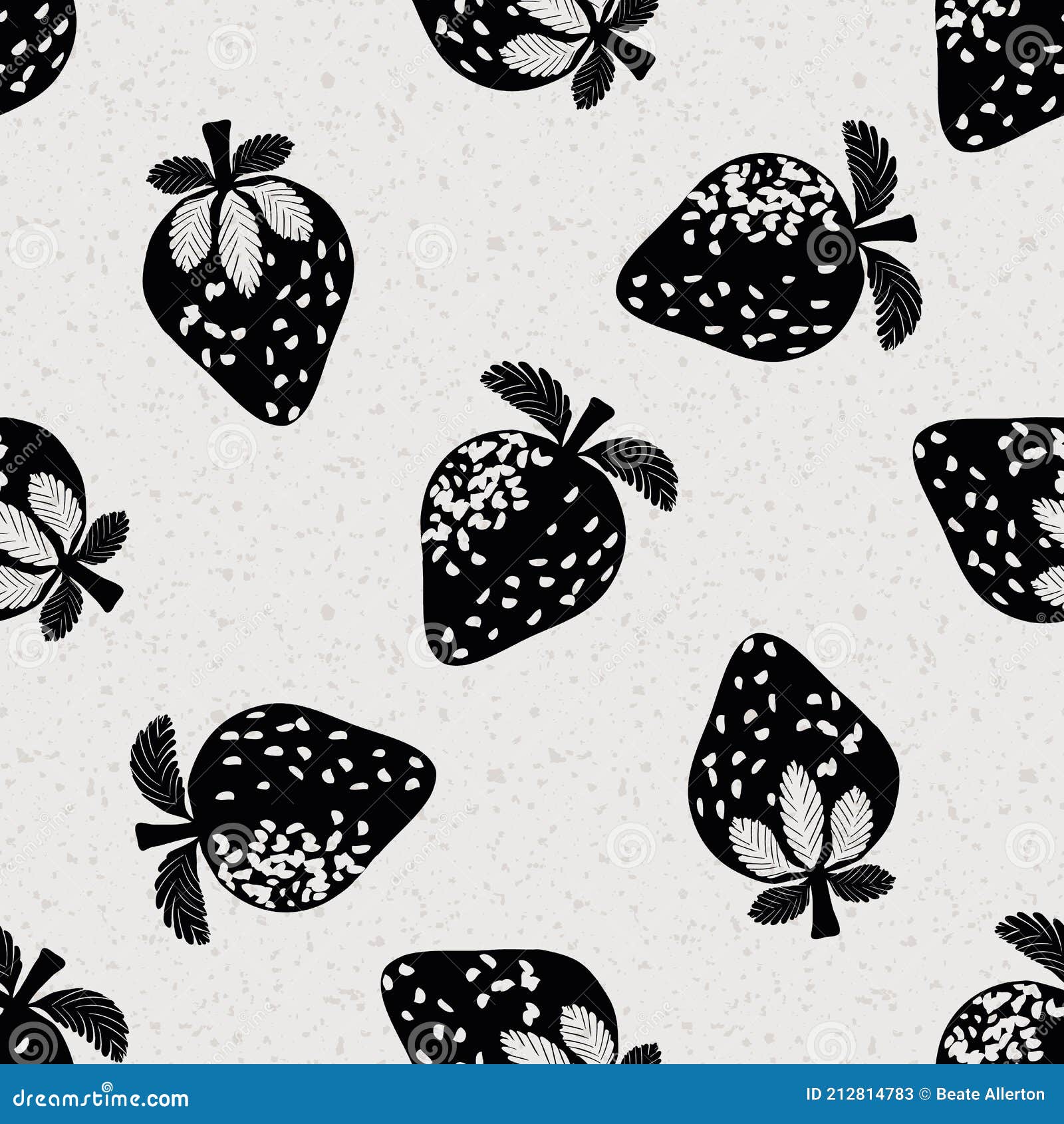 Strawberry Linocut Seamless Vector Pattern Background. Stencil Style