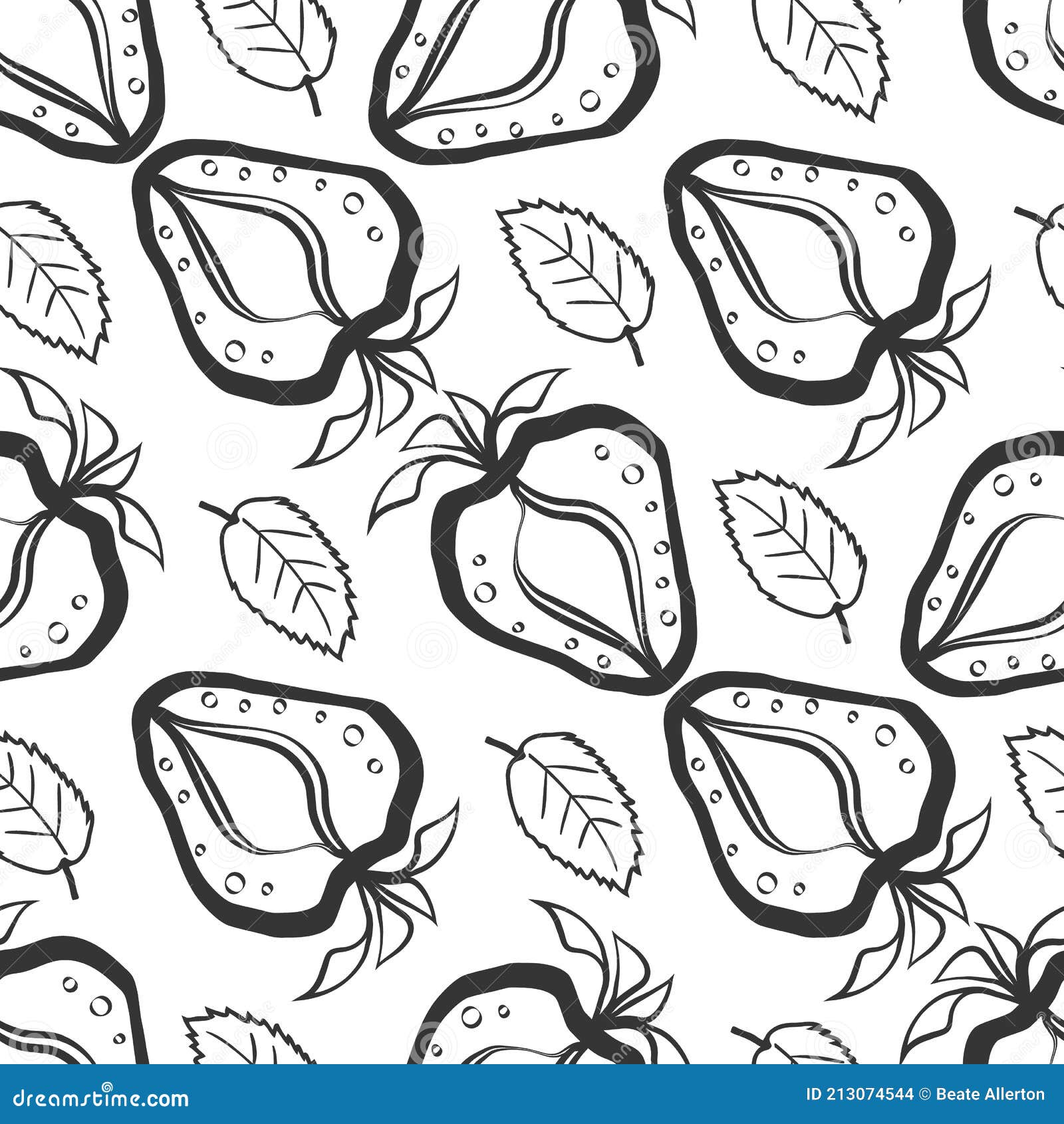 Strawberry Linocut Seamless Vector Pattern Background. Stencil Style