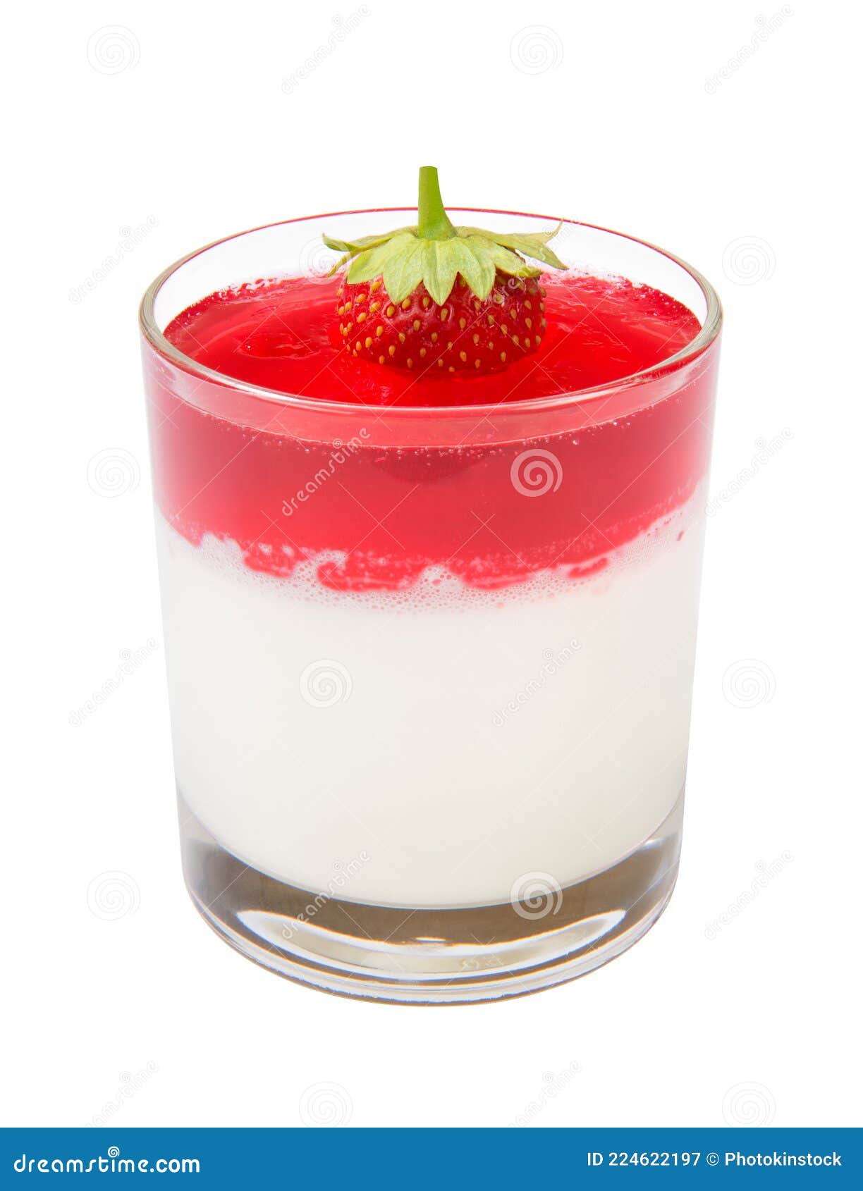 strawberry milk jelly in a glass  on a white background. close-up.