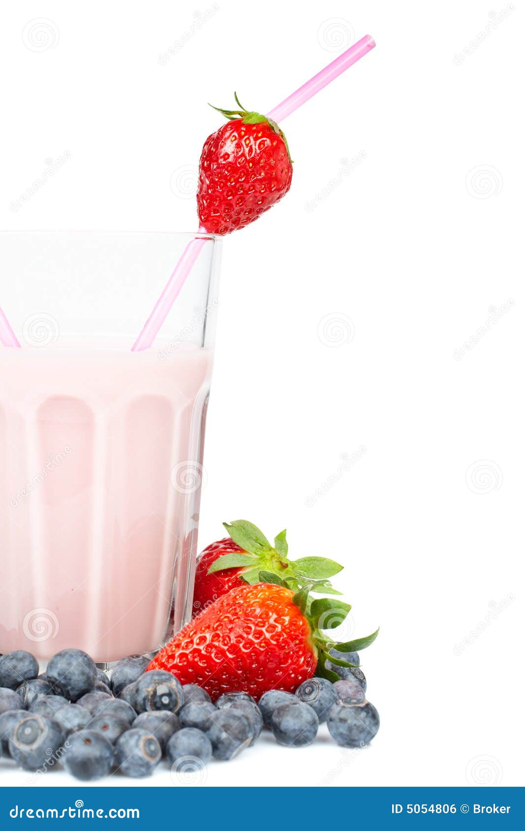 Strawberry Milkshake with Blueberries Stock Photo Image of liquid