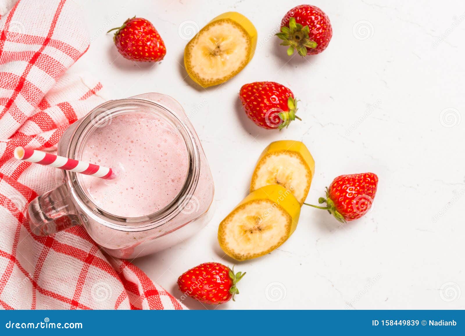 Strawberry Milkshake Or Smoothie In Mason Jar Stock Image Image Of Smoothie Banana 158449839 