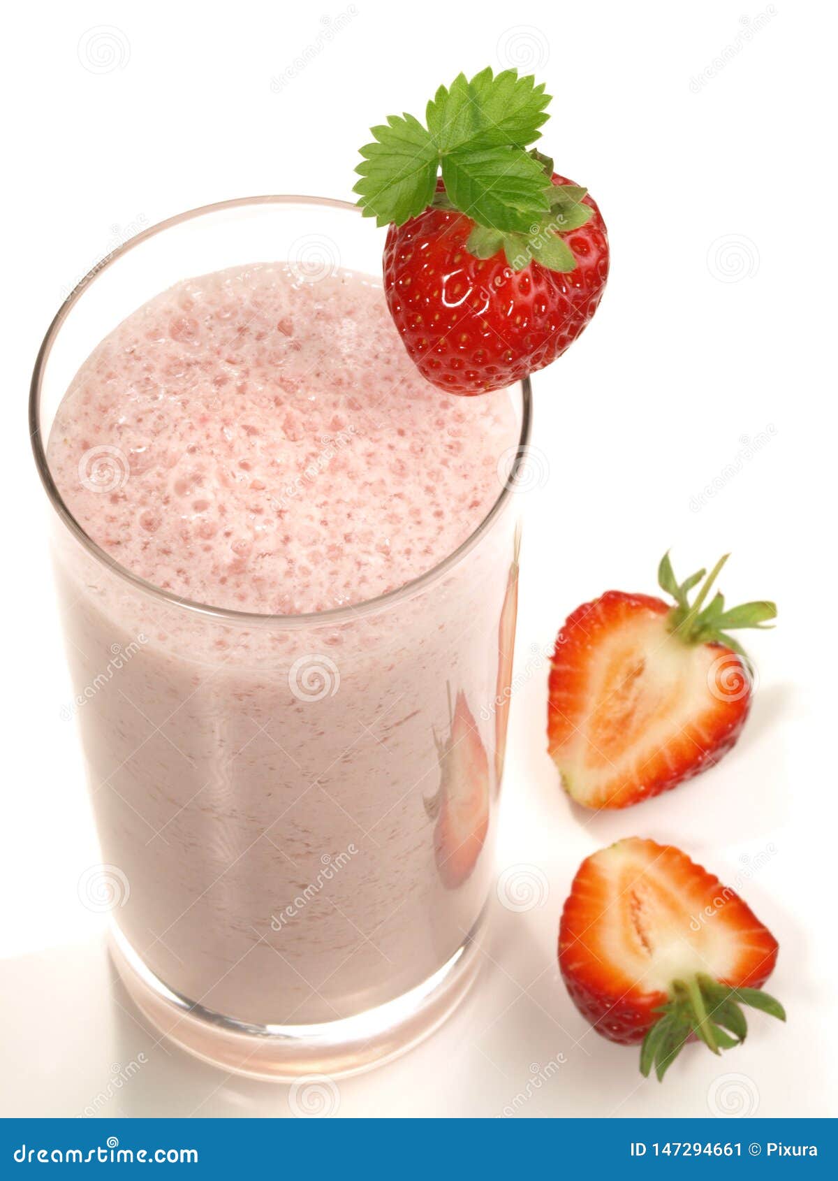 Strawberry Milkshake with Strawberries on White Background Stock Image Image of beverage