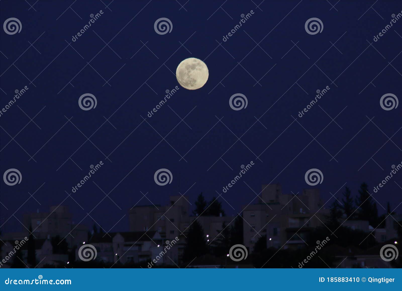 Strawberry Moon Over the City. Stock Photo Image of strawberry, moon