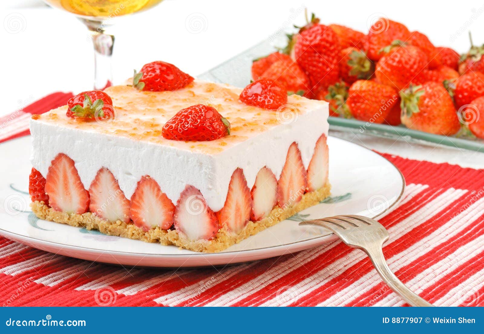 Strawberry Mousse Cake With Whipped Cream Topping Stock Photo