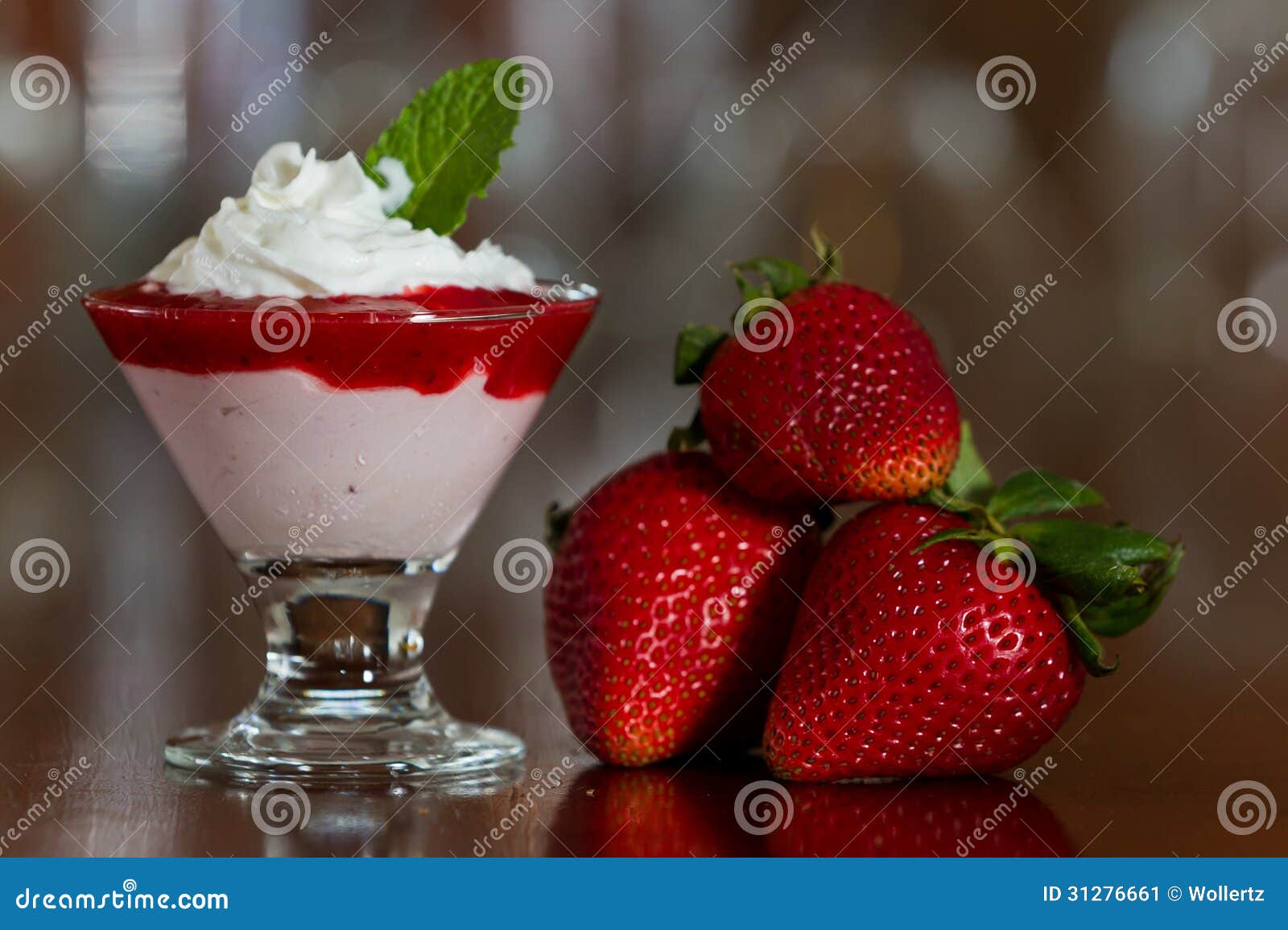 Strawberry Mousse Cake With Whipped Cream Topping Stock Photo