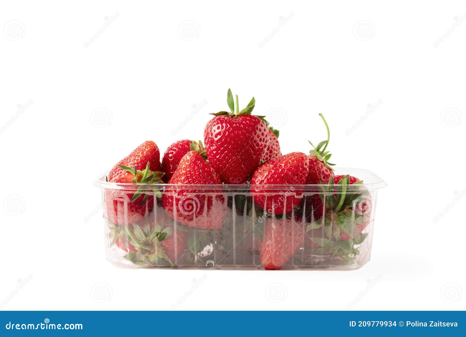 Strawberry in Plastic Container Isolated on White Background Stock