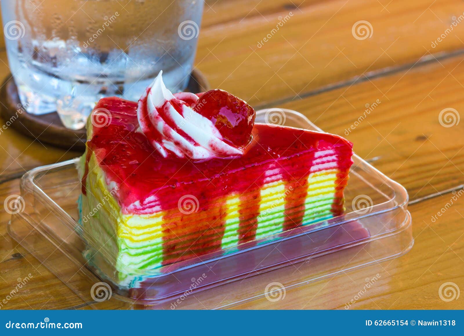 Strawberry Sauce On Rainbow Crape Cake Stock Photo Image