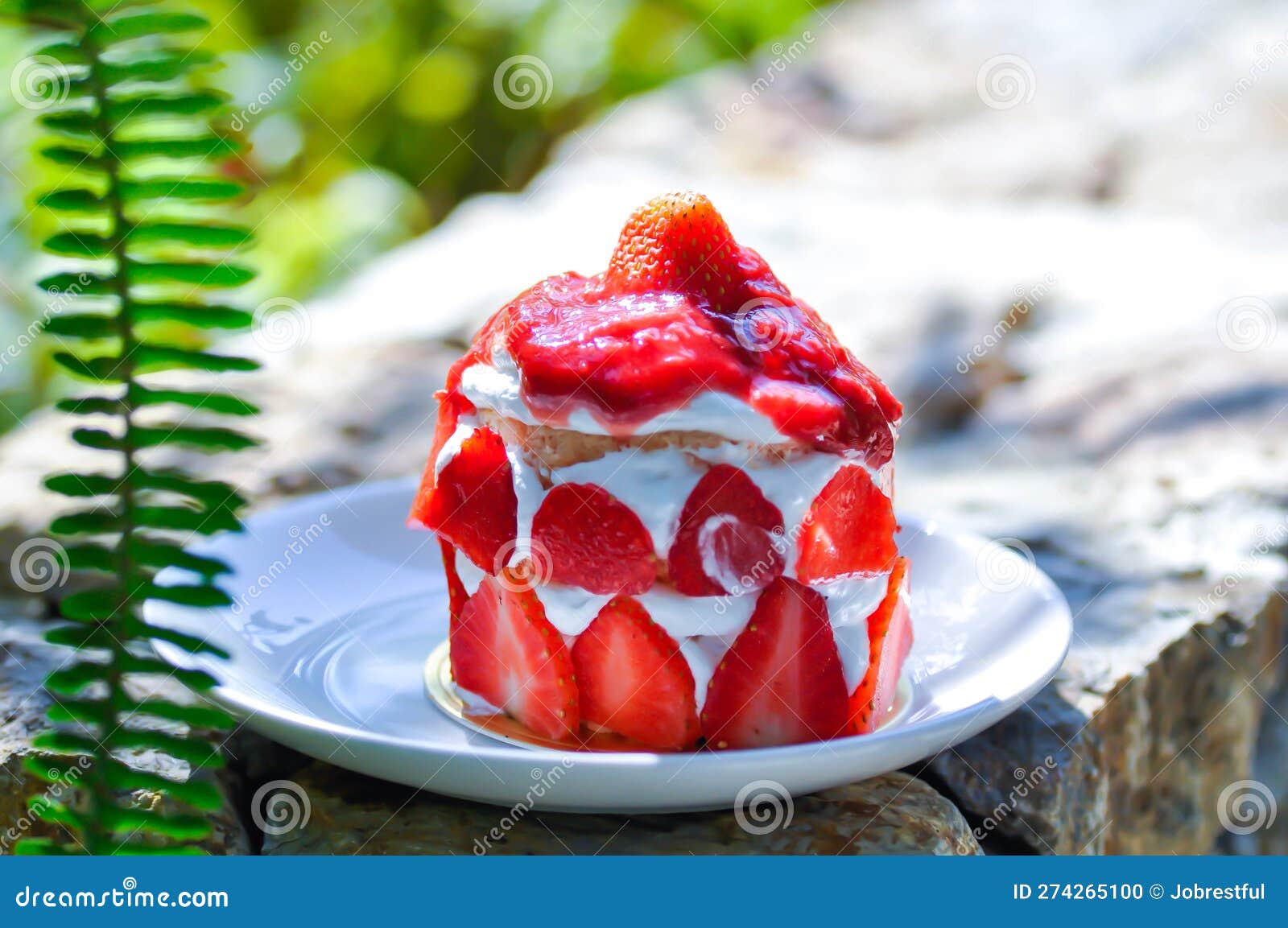 Strawberry Shortcake or Strawberry Cake with Strawberry Sauce Stock