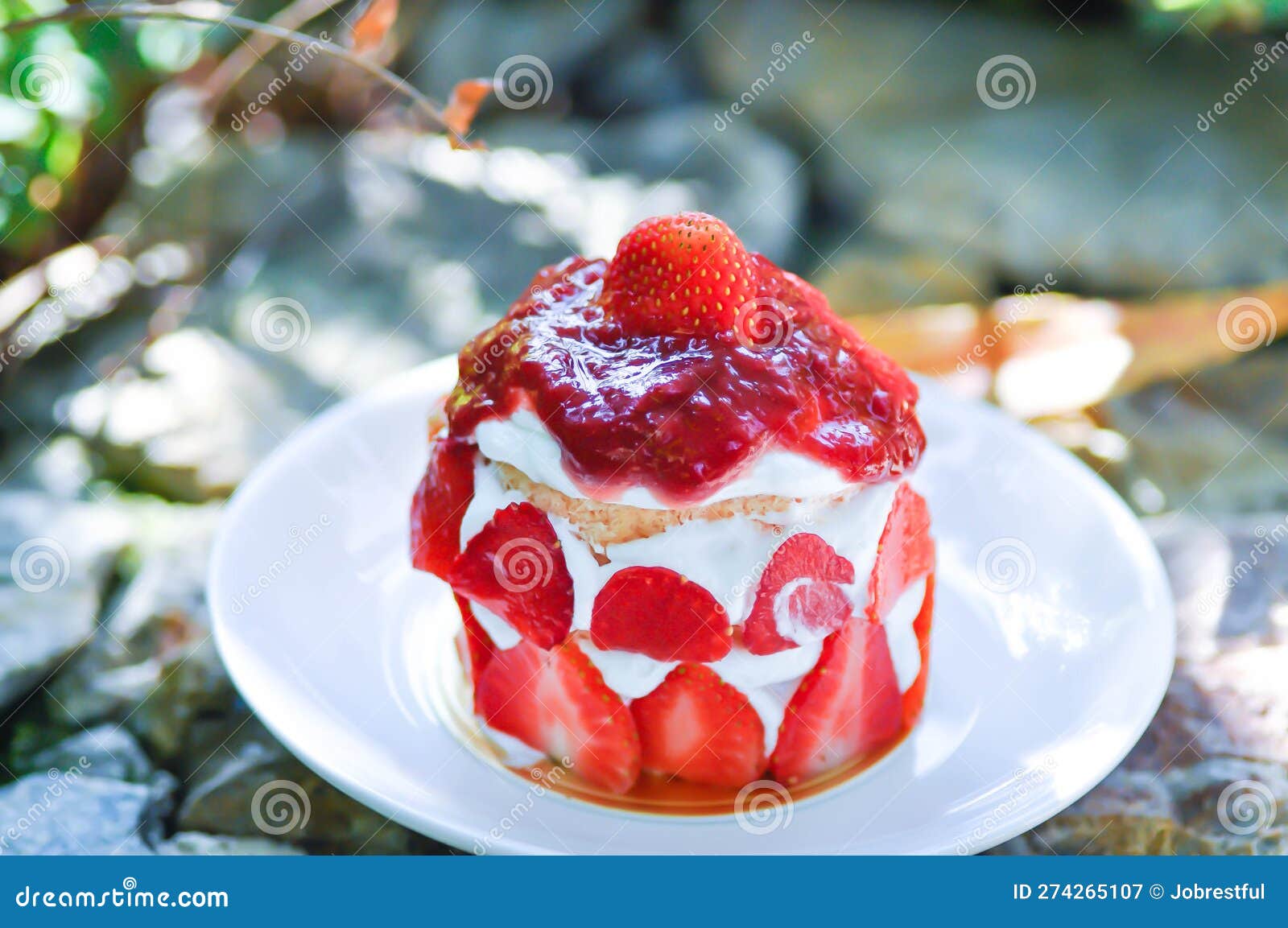 Strawberry Shortcake or Strawberry Cake with Strawberry Sauce Stock