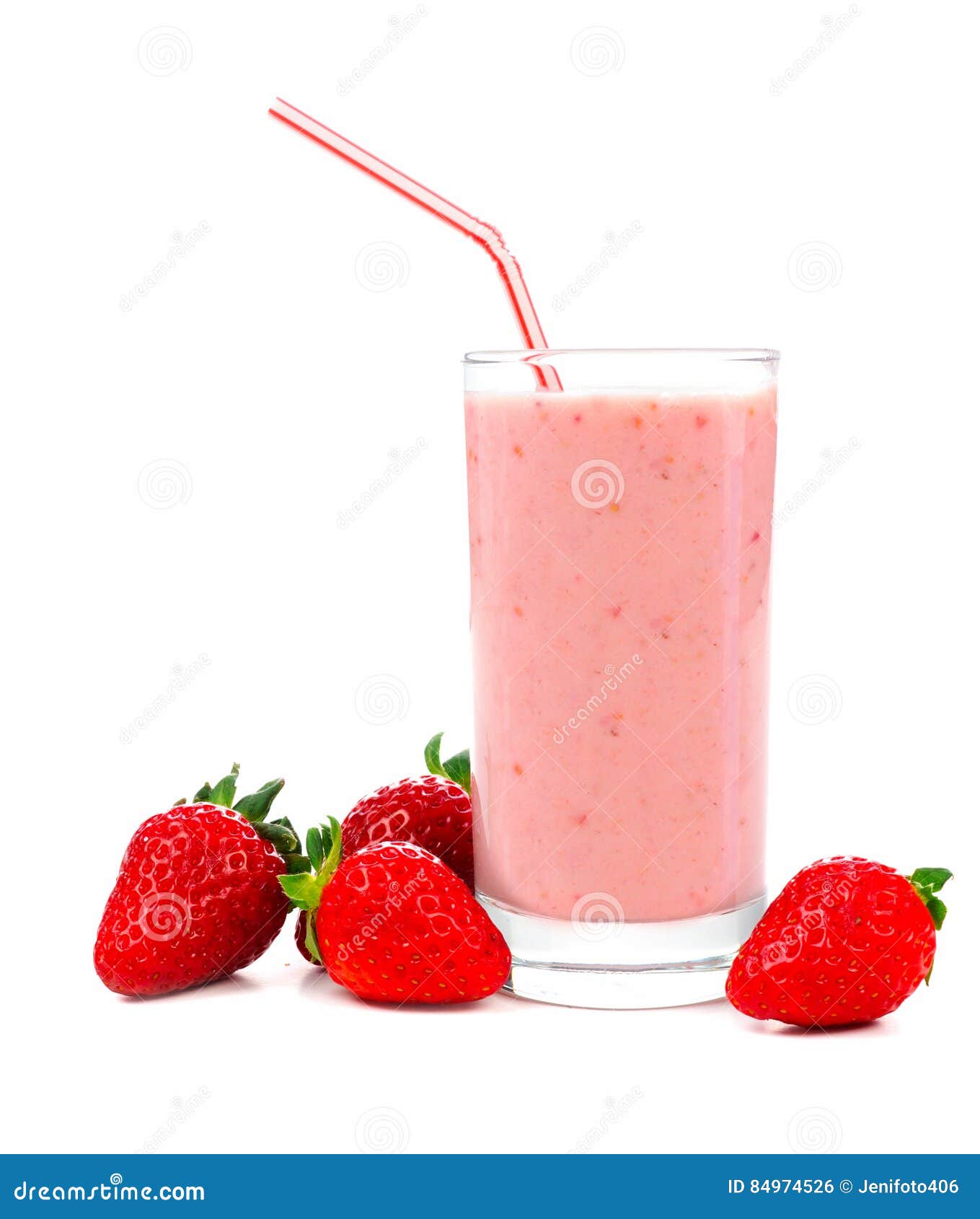 Strawberry Smoothie in Glass with Berries Over White Stock Photo ...