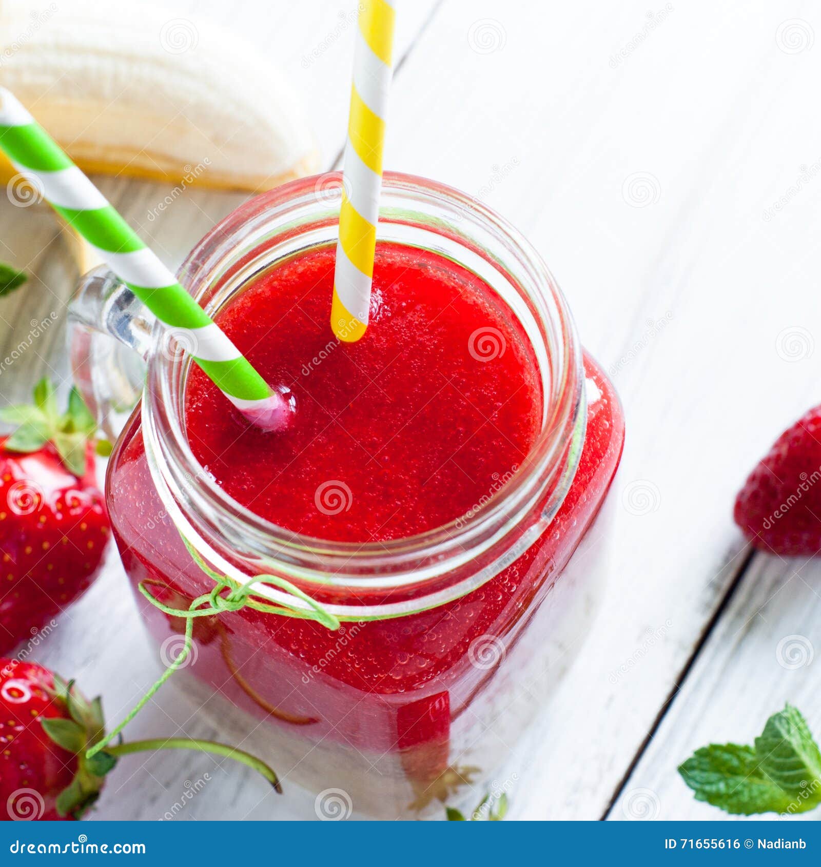Strawberry Smoothie in a Mason Jar Stock Photo Image of food, liquid