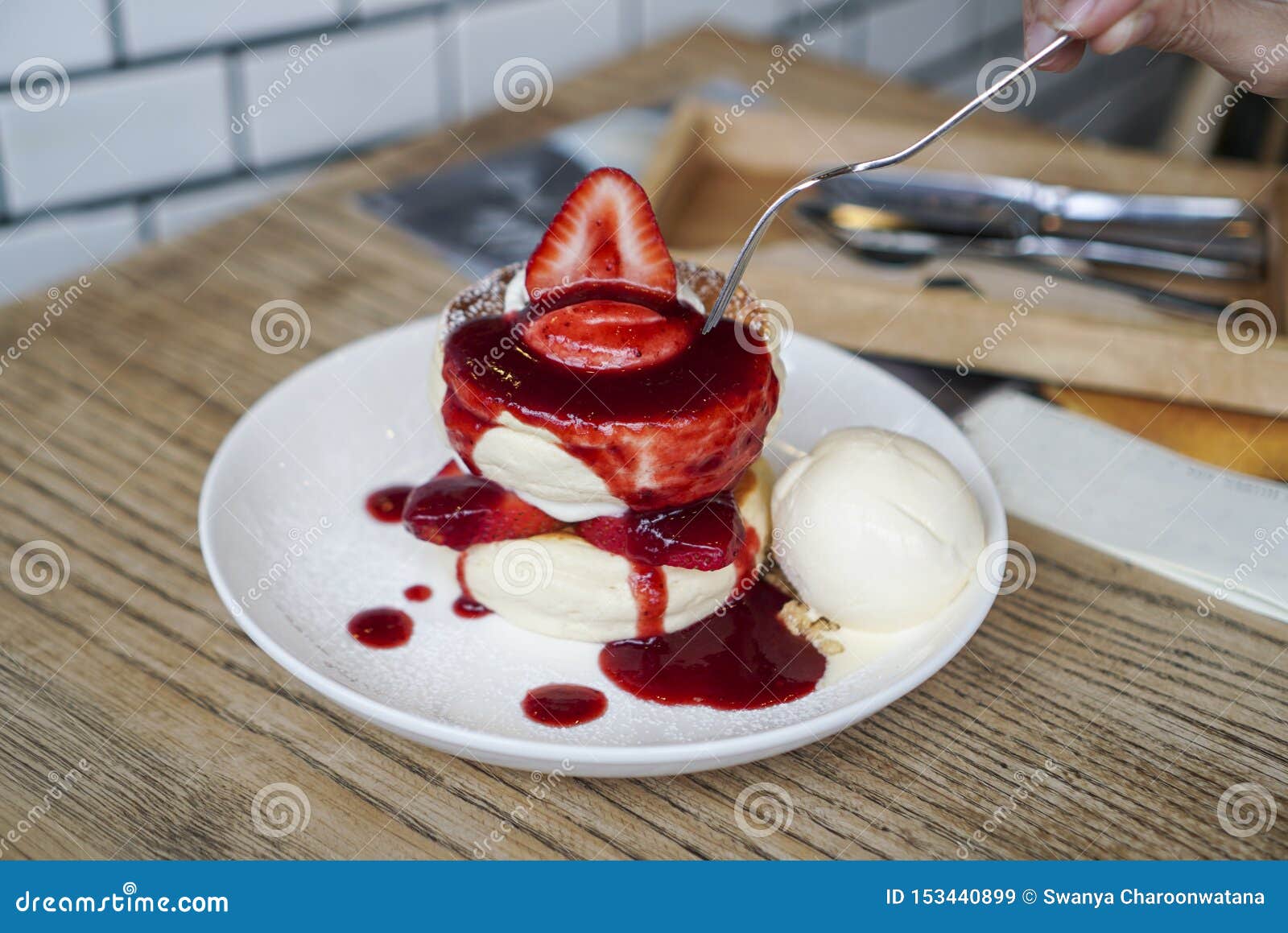 Strawberry Soufflé Pancake with Ice Cream. Stock Image   Image of ...
