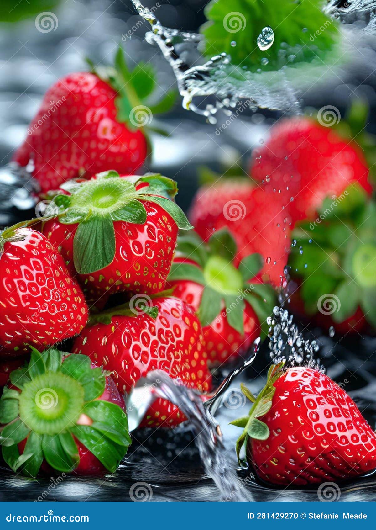Strawberry Splash Juicy Berries with Water Splashes Stock Photo Image