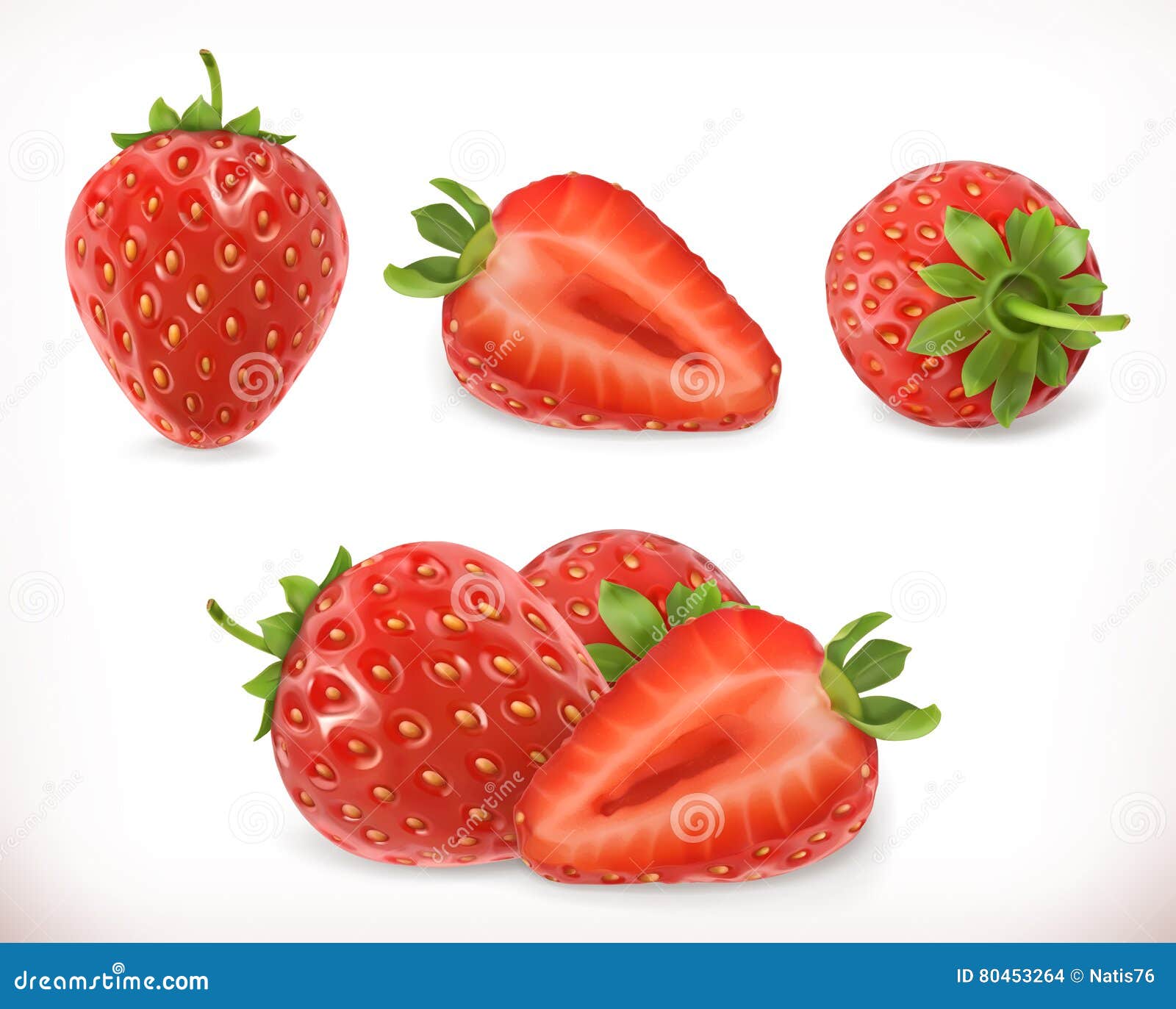strawberry. sweet fruit. 3d  icons set