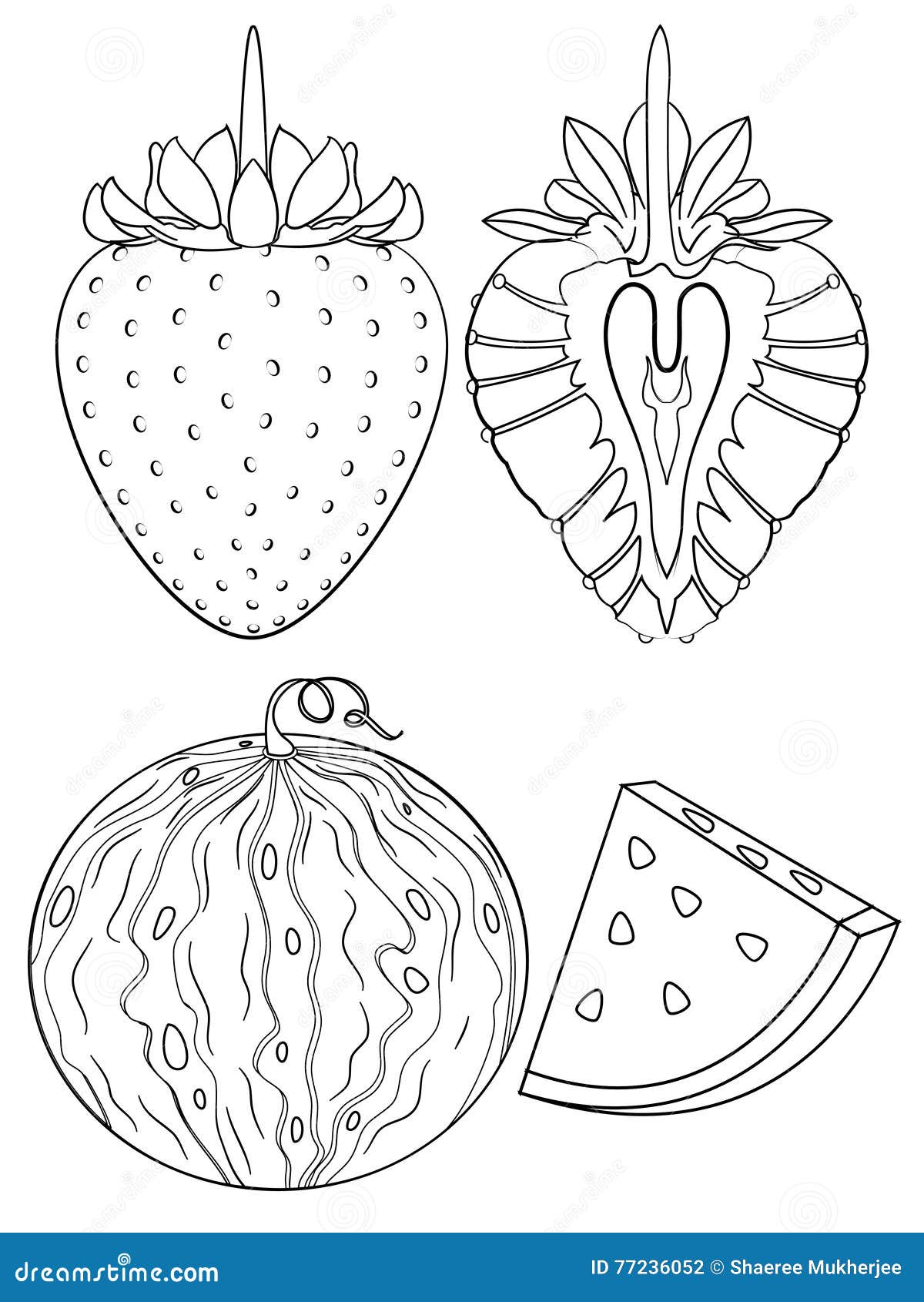 Strawberry and Watermelon Coloring Page Stock Photo - Illustration of ...
