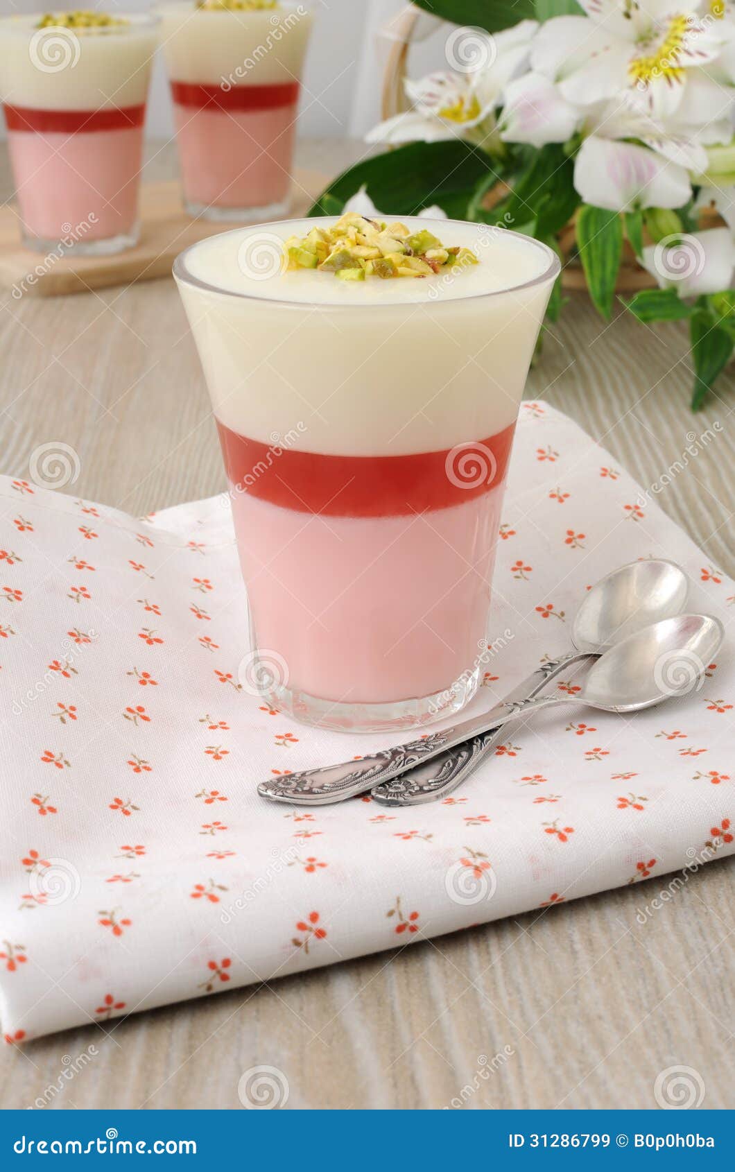 Strawberry Yogurt Dessert with Pistachios Stock Image Image of folded