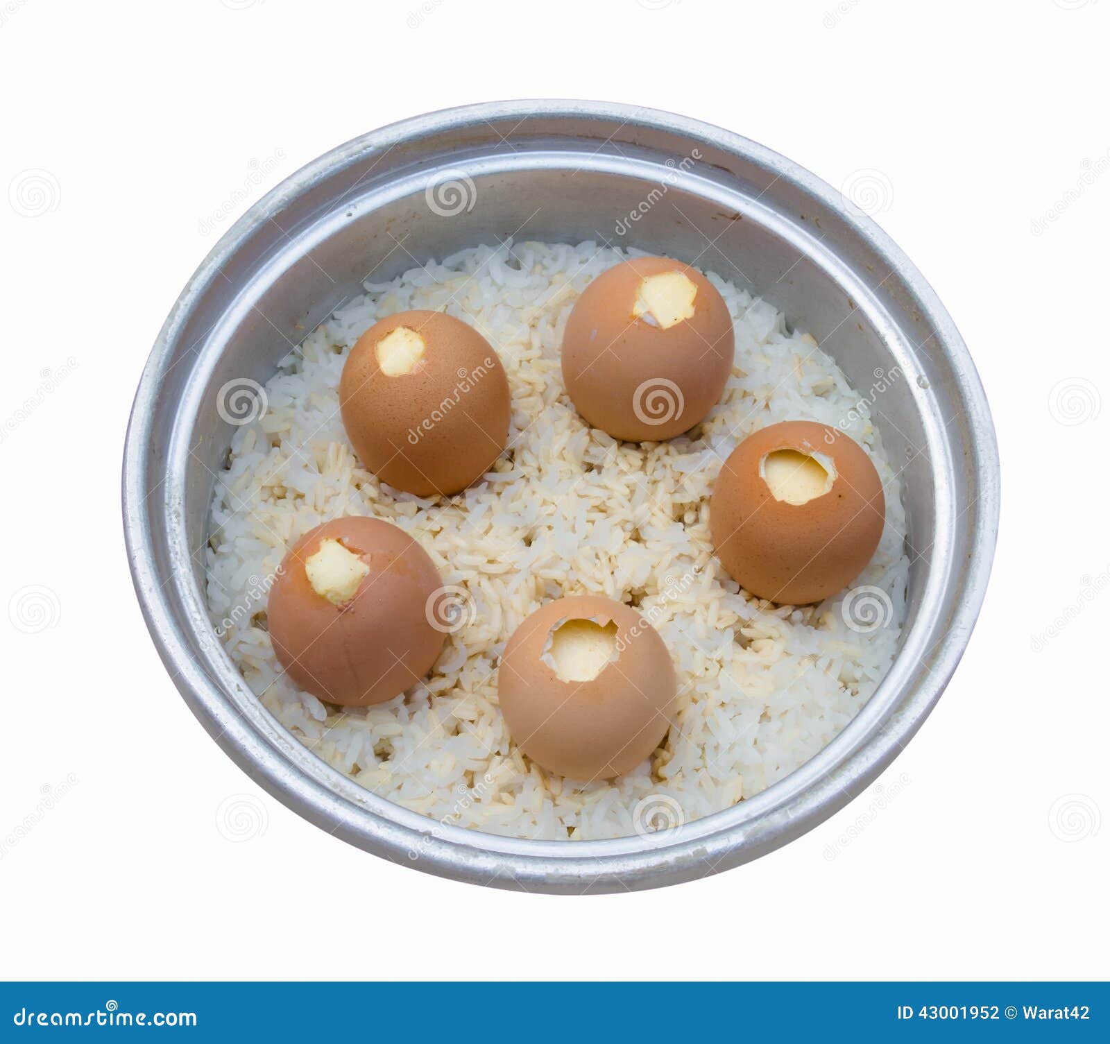 Stream Egg and Rice in Electric Rice Cooker Isolated Stock Photo