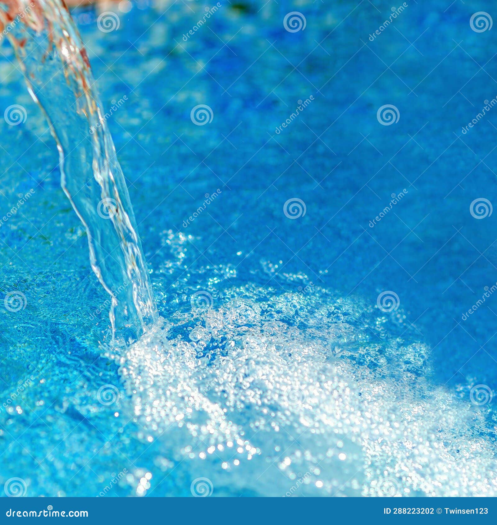Stream of Water Flows into the Pool. Blue Water Stock Photo Image of
