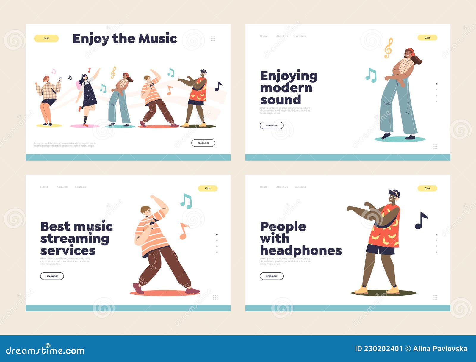 Streaming Services and Headphones for Listening Music Landing Pages with People Wear Earphones Stock Vector - Illustration of design, male: 230202401 Streaming Services and Headphones for Listening Music Landing Pages with People Wear Earphones Stock Vector - Illustration of design, male: 230202401