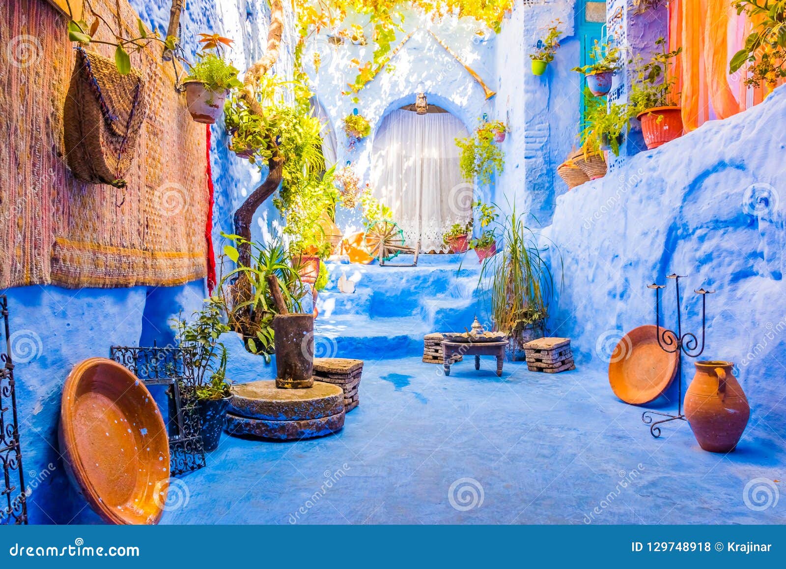 street in blue city medina in chefchaouen, morocco, africa