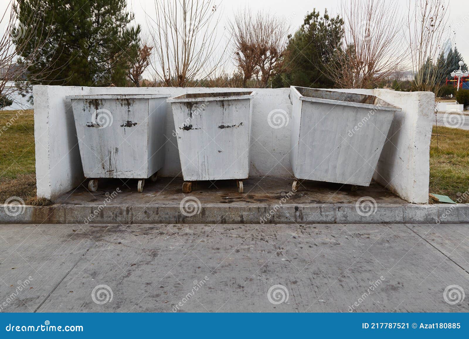 Street Broken Bins, Garbage Containers on the Street Stock Image