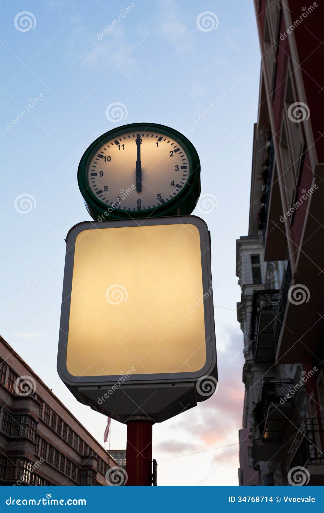 Street Clock and Blank Advertising Billboard Stock Photo Image of