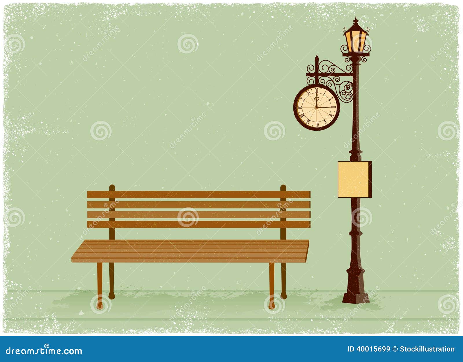 Street Clock And Lamp Post With Park Bench Stock Vector ...