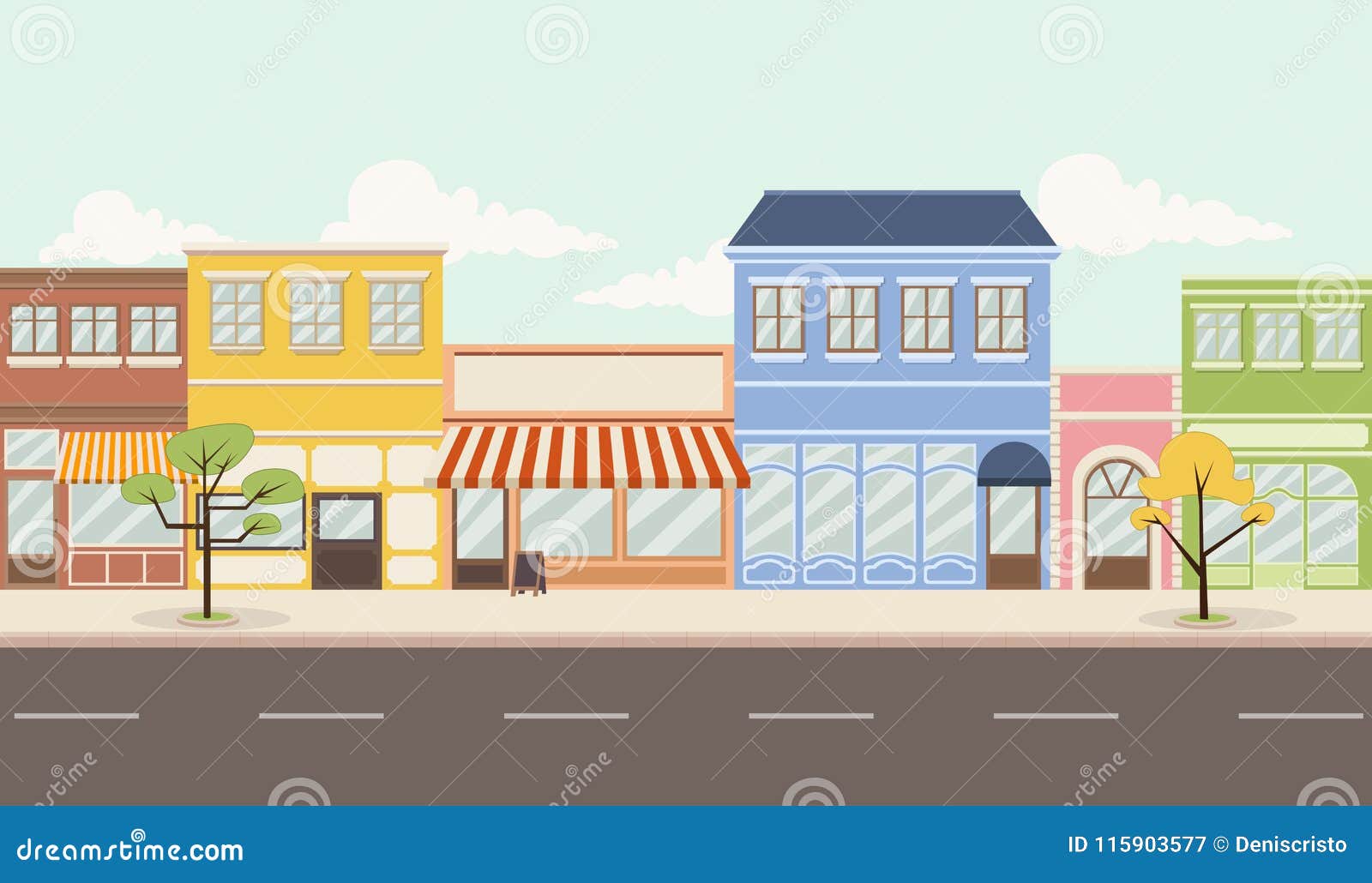 colorful city with shops