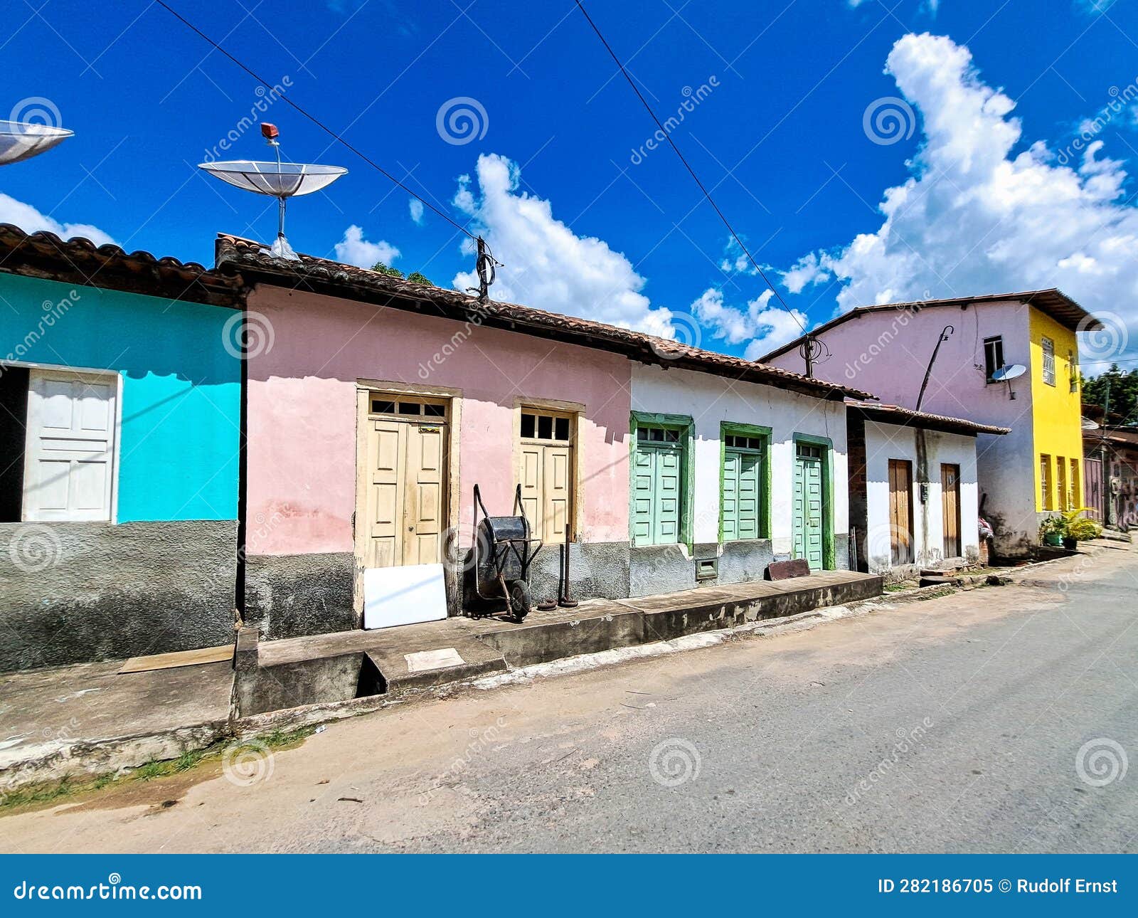 street with colorful houses in colonial style at palmeiras in vale do capao in chapada diamantina, bahia, brazil