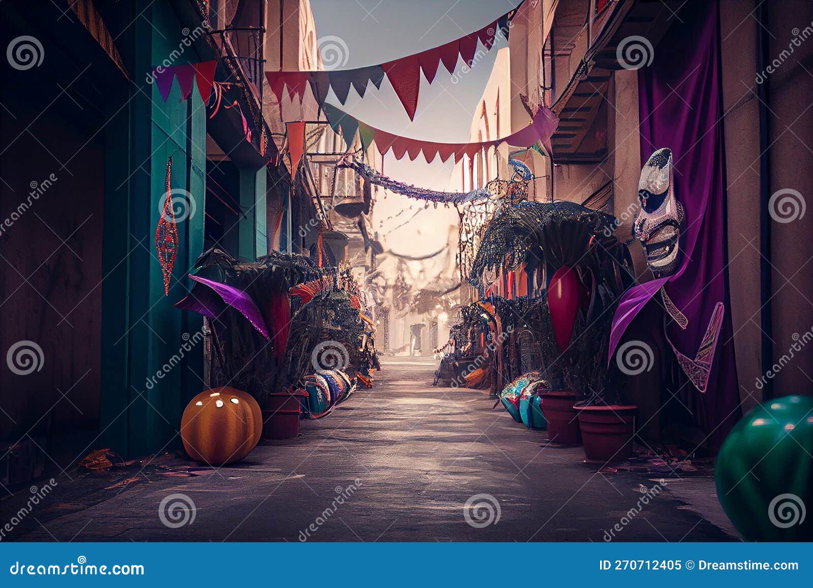 Street Decorated with Carnival Theme,generative Ai Stock Illustration -  Illustration of decorated, architecture: 270712405