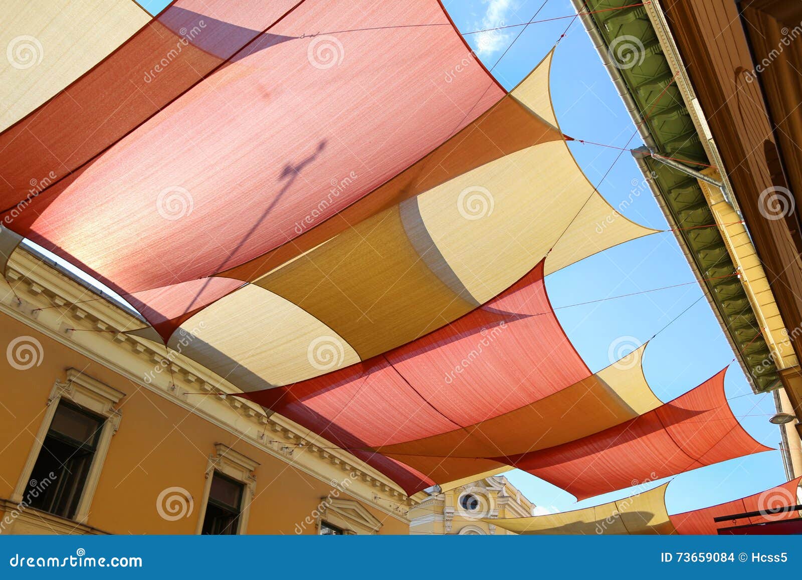 Street Decorated with Colored Canvas Awnings Stock Photo Image of