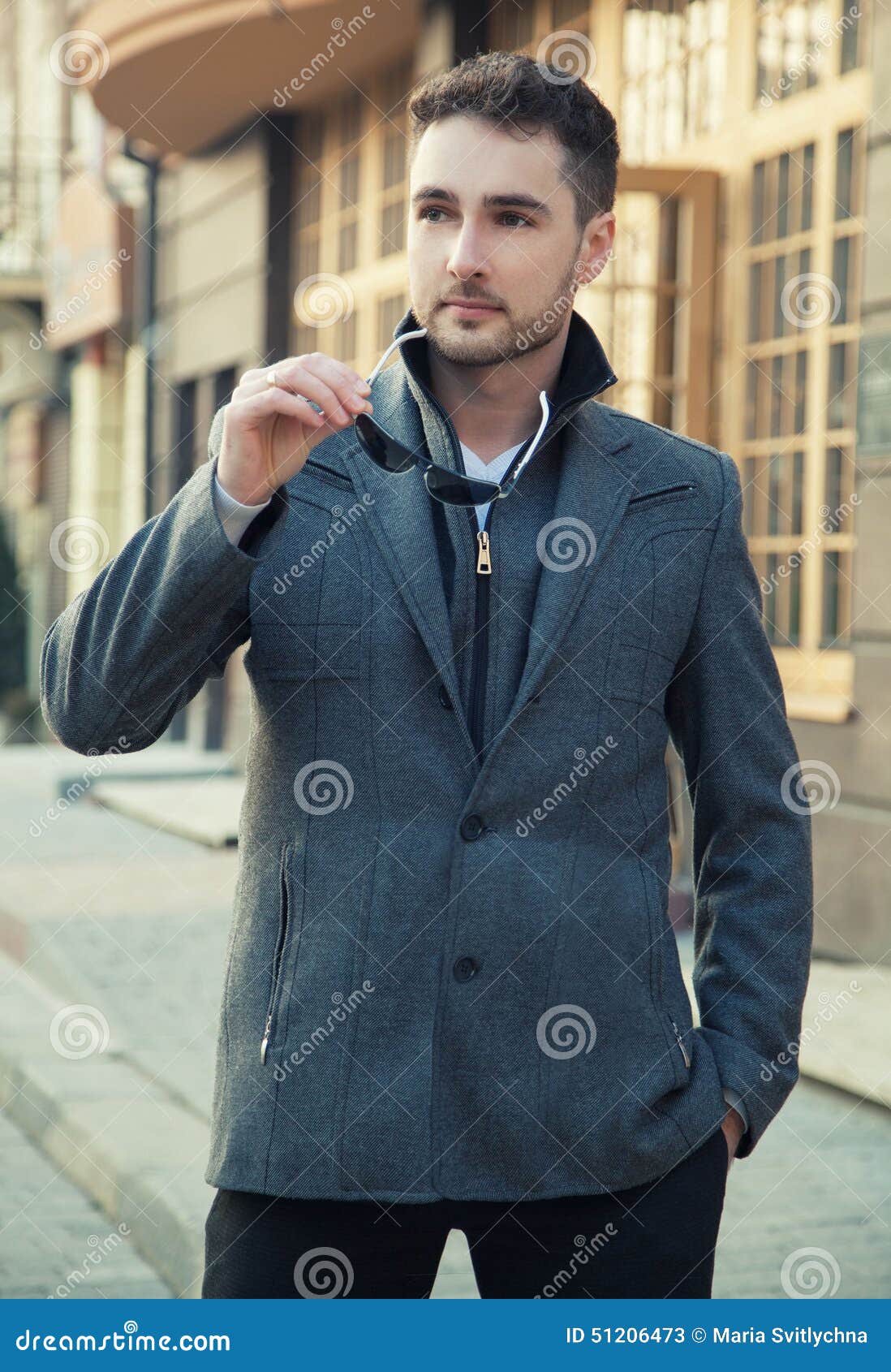 Street Fashion.Portrait of Handsome Man in Trendy Casual Coat an Stock ...