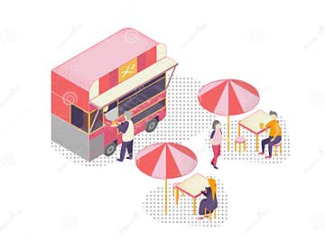 Street Food Concept 3D Isometric View. Vector Stock Vector
