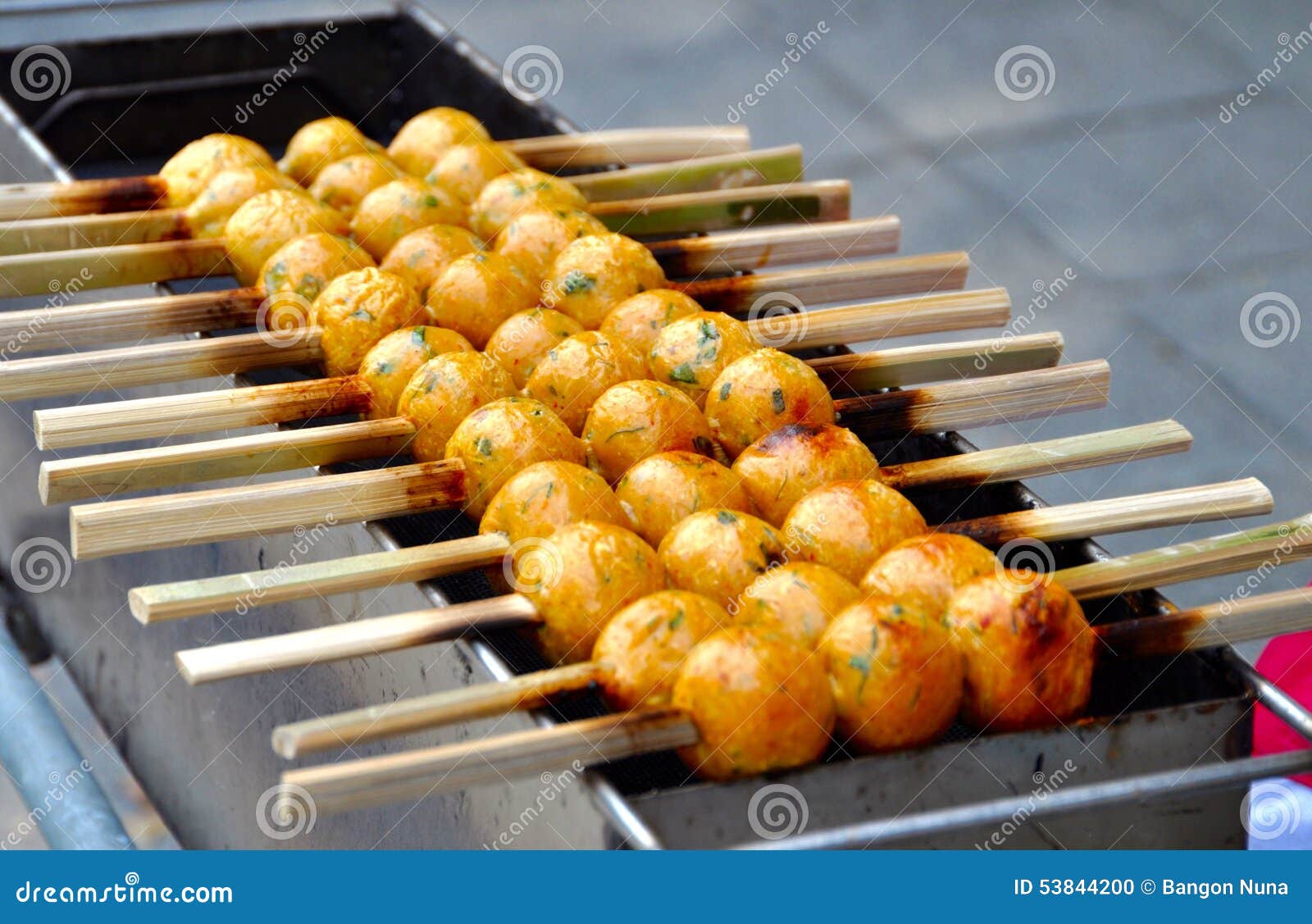 Street Food Grilled Fish Balls Stock Photo - Image of grilled, tasty