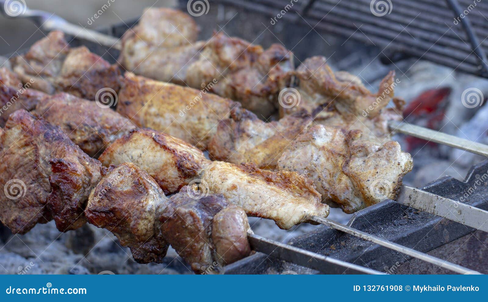 Street Food, Grilled Meat on a Spit. Homemade Stock Photo - Image of ...