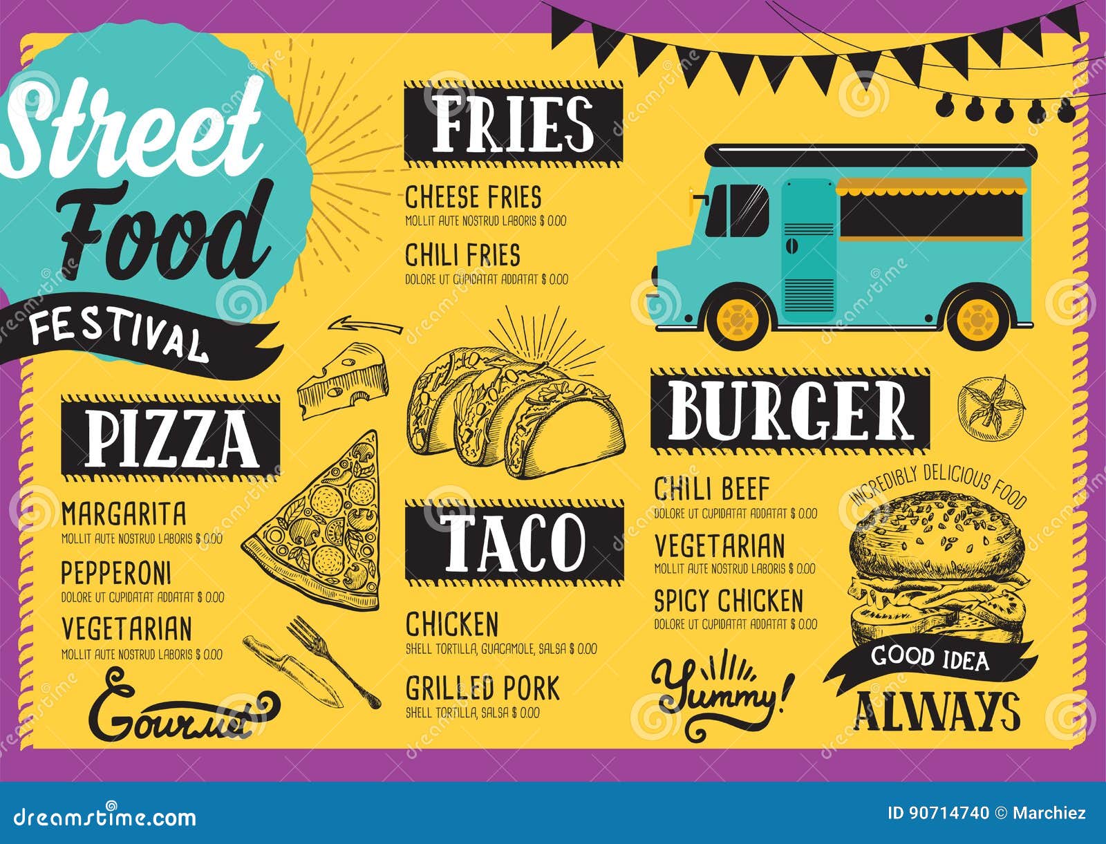 Street Food Menu, Design Template. Vector Illustration | CartoonDealer