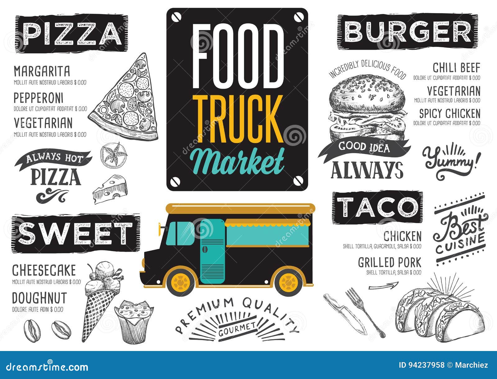 Street Food Menu, Design Template. Stock Vector - Illustration of flyer
