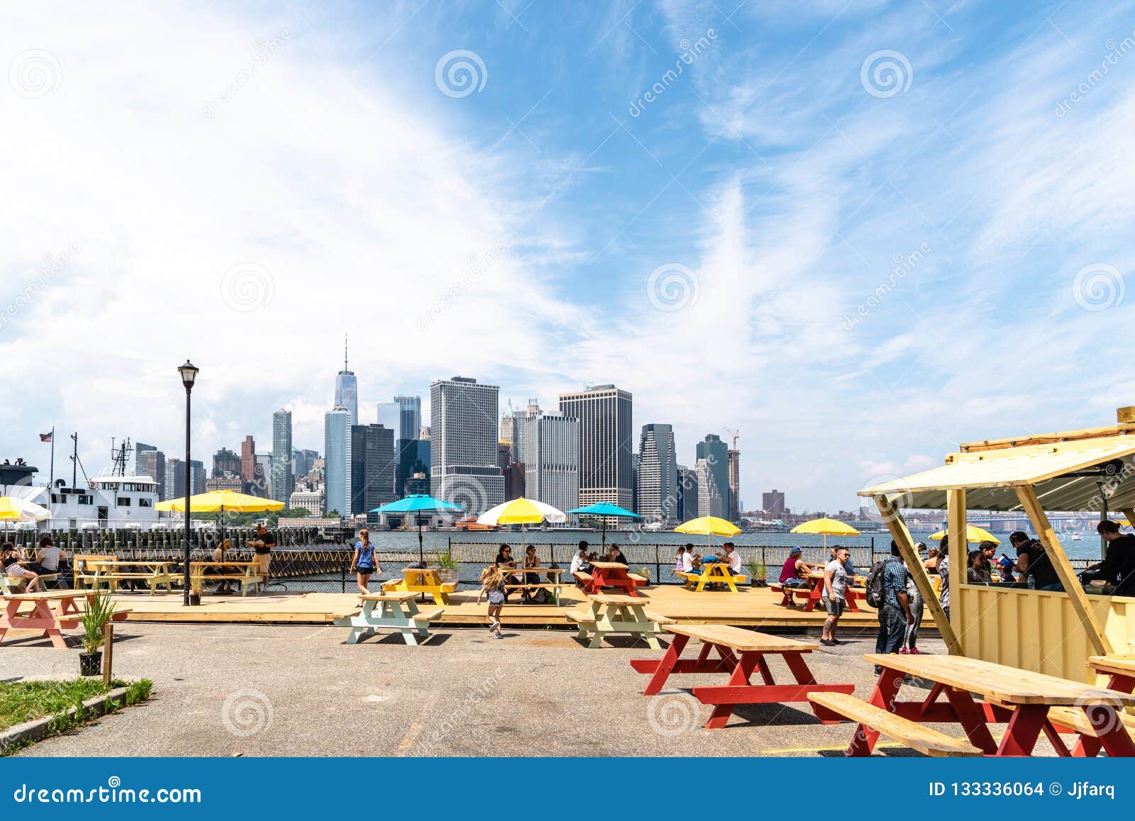 Street Food Restaurant Against Skyline of New York Editorial Stock