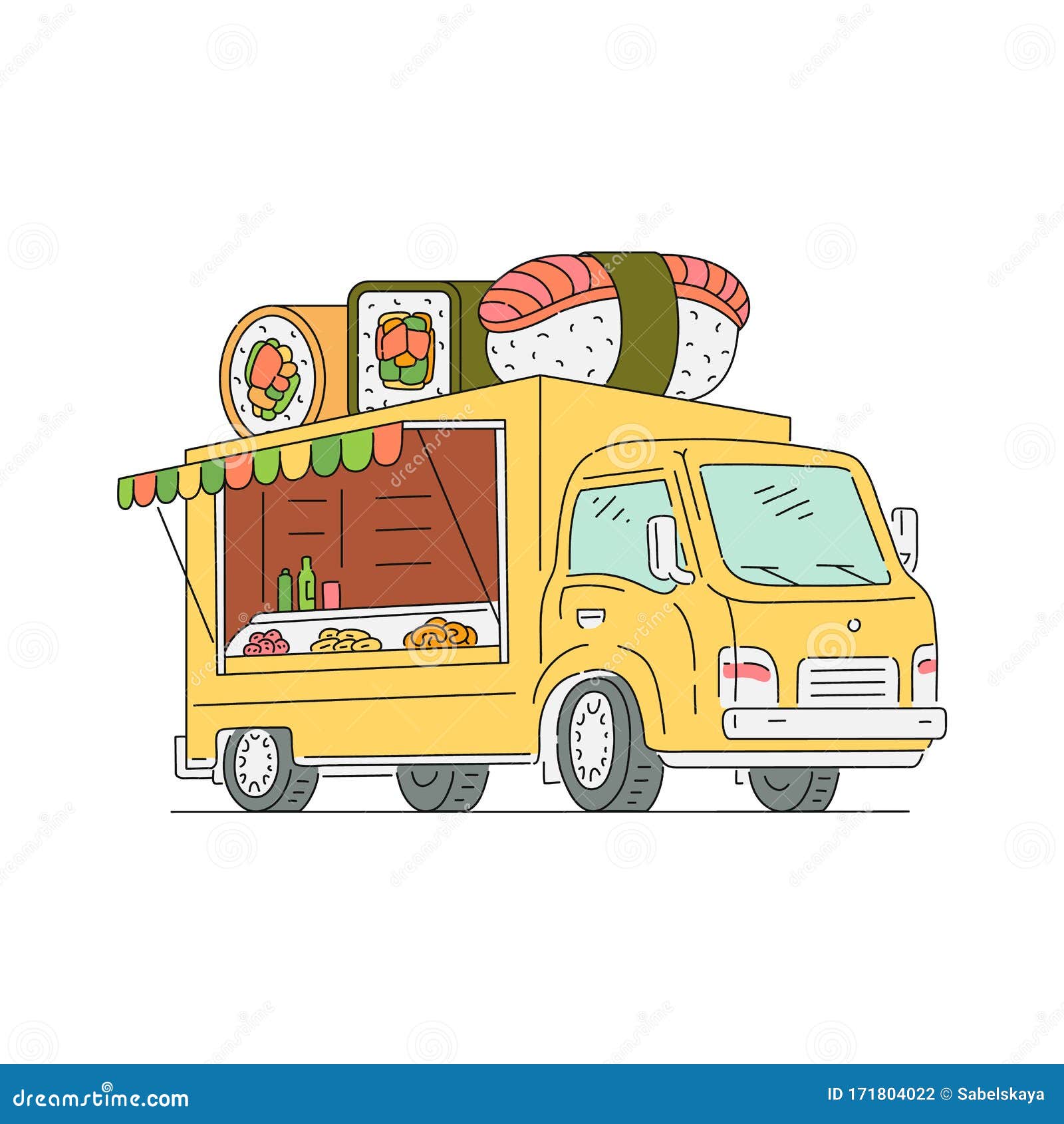 Street Food Sushi and Japanese Truck Sketch Cartoon Vector Illustration Isolated. Stock Vector - Illustration of design, delivery: 171804022 Street Food Sushi and Japanese Truck Sketch Cartoon Vector Illustration Isolated. Stock Vector - Illustration of design, delivery: 171804022