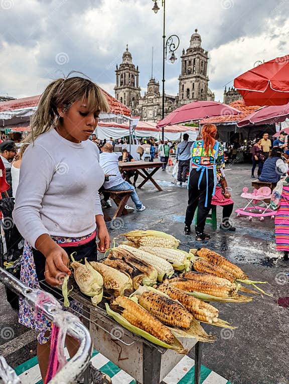 Street Food Vendor in Zocalo Square in Mexico City Editorial Stock