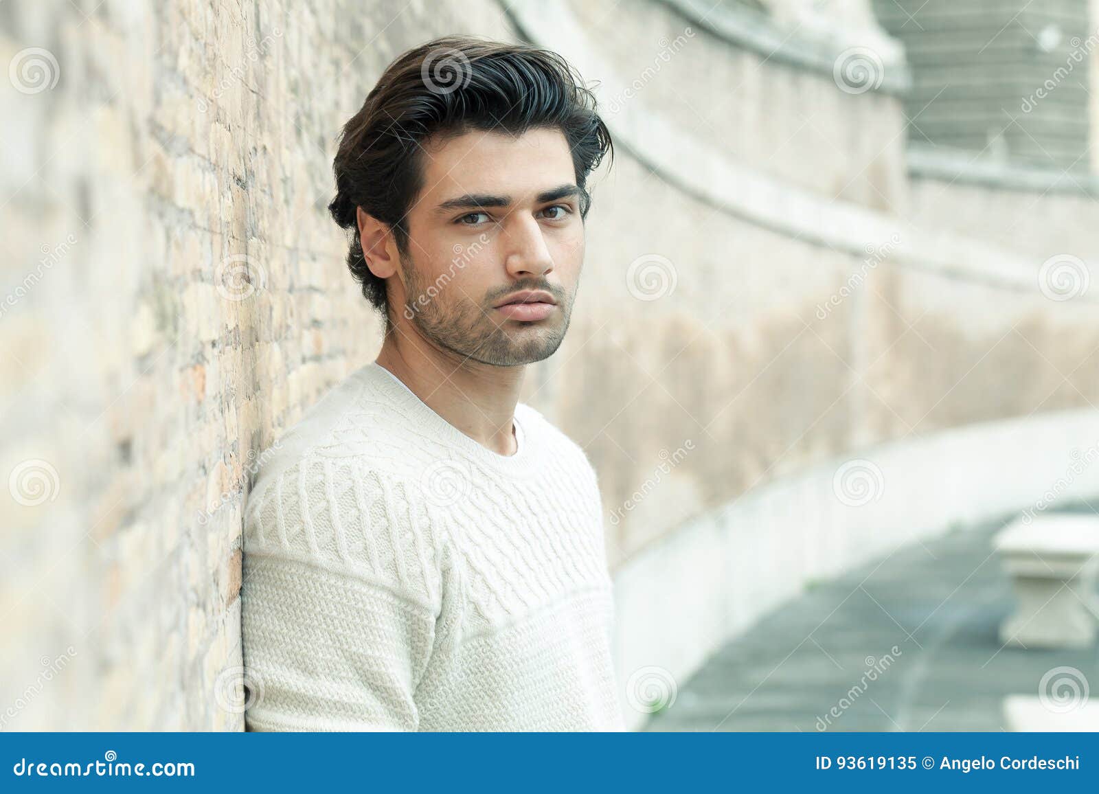 Street Handsome Man, Urban Style. Leaning on a Wall. Outdoor Stock ...