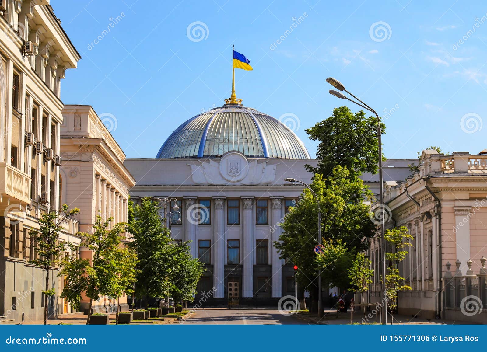 the street in kiev, on which the ukrainian parliament is located, verkhovna rada, the legislative branch of ukraine