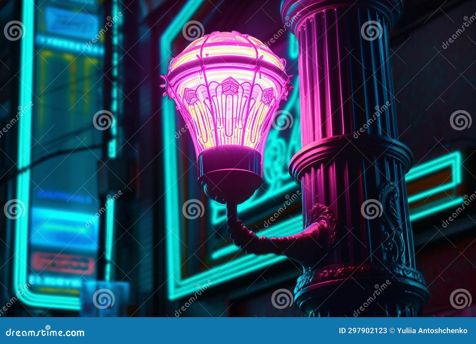 A Street Lamp with a Neon Effect. Stock Illustration Illustration of